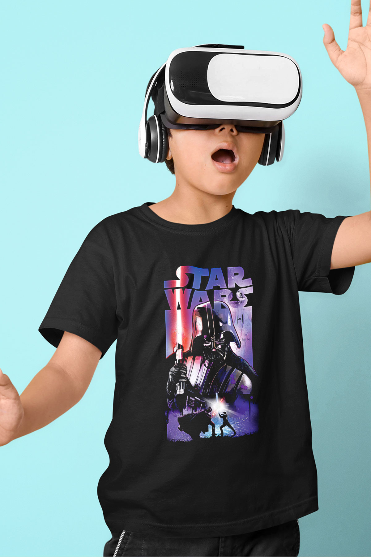 Star Wars (Dart Vader) Baskılı Unisex Siyah Çocuk Tişört - Tshirt