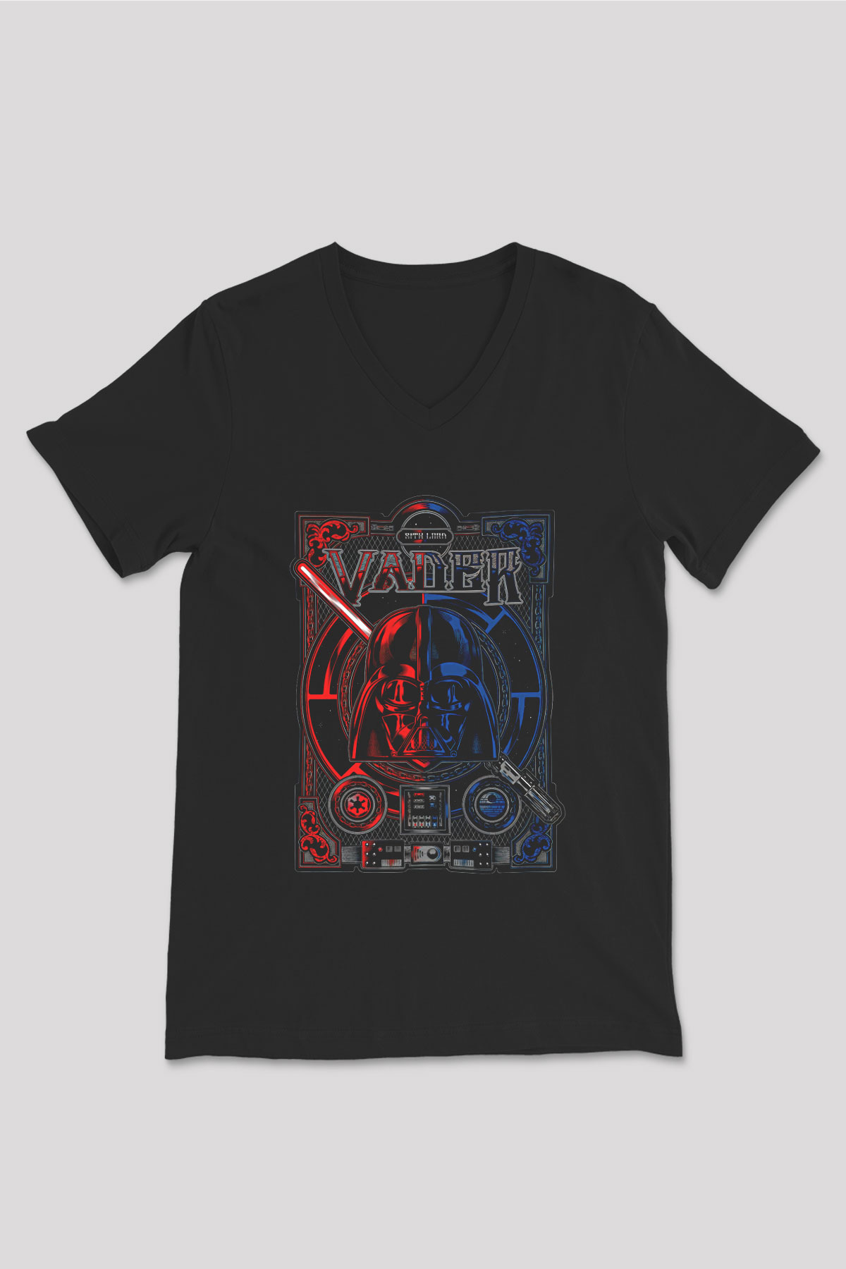 Star Wars (Dart Vader) Baskılı Unisex Siyah V Yaka Tişört - Tshirt