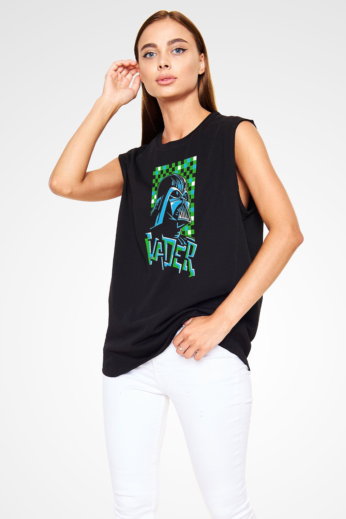 Star Wars (Dart Vader) Baskılı Unisex Siyah Kolsuz Tişört - Tshirt