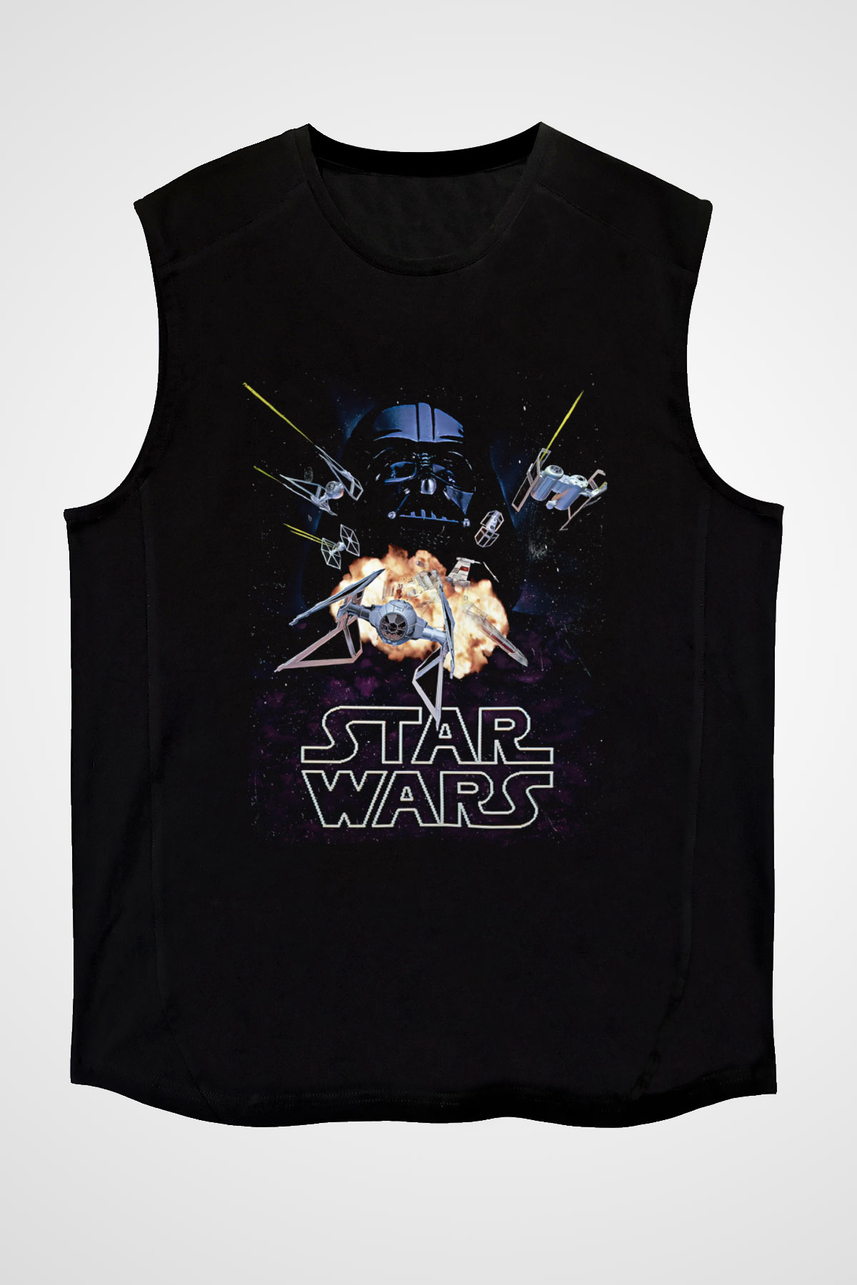 Star Wars (Dart Vader) Baskılı Unisex Siyah Kolsuz Tişört - Tshirt