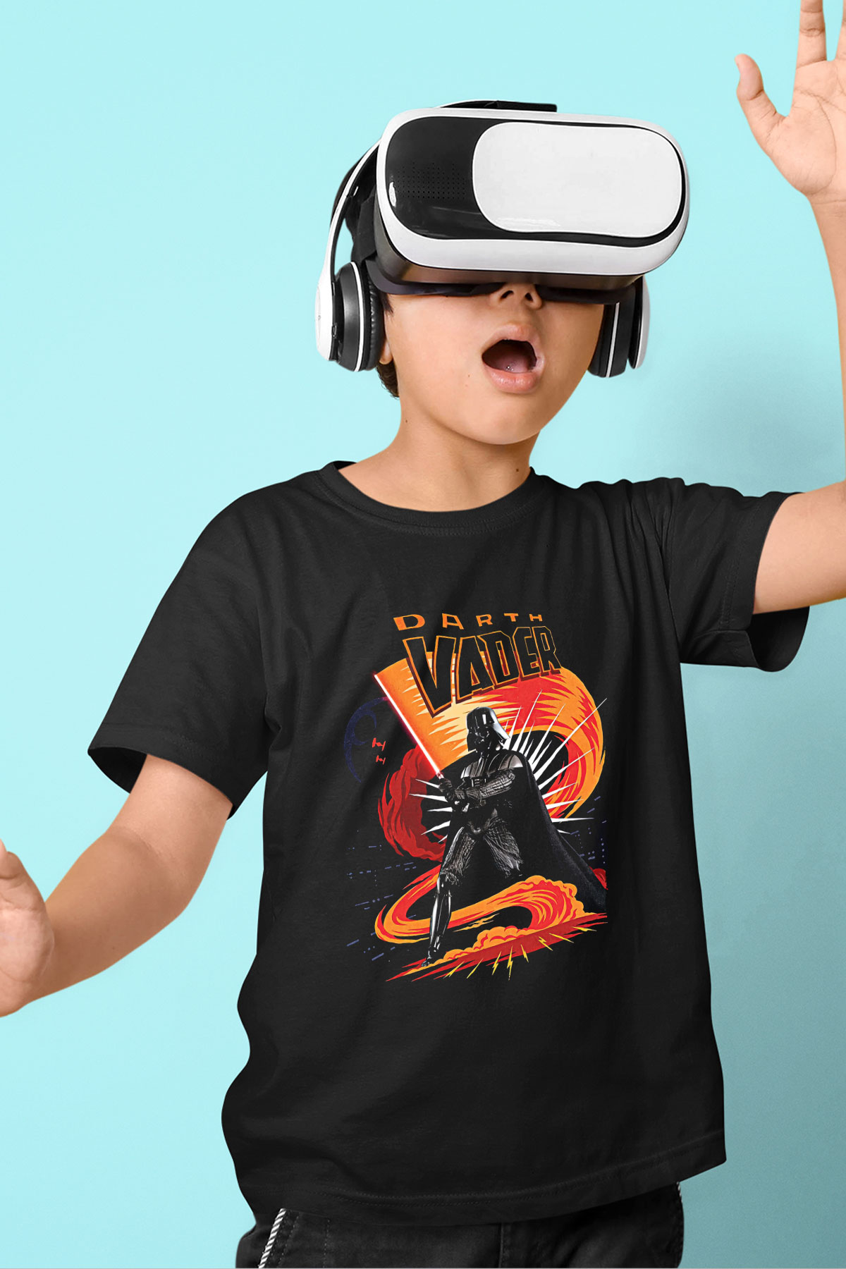 Star Wars (Dart Vader) Baskılı Unisex Siyah Çocuk Tişört - Tshirt