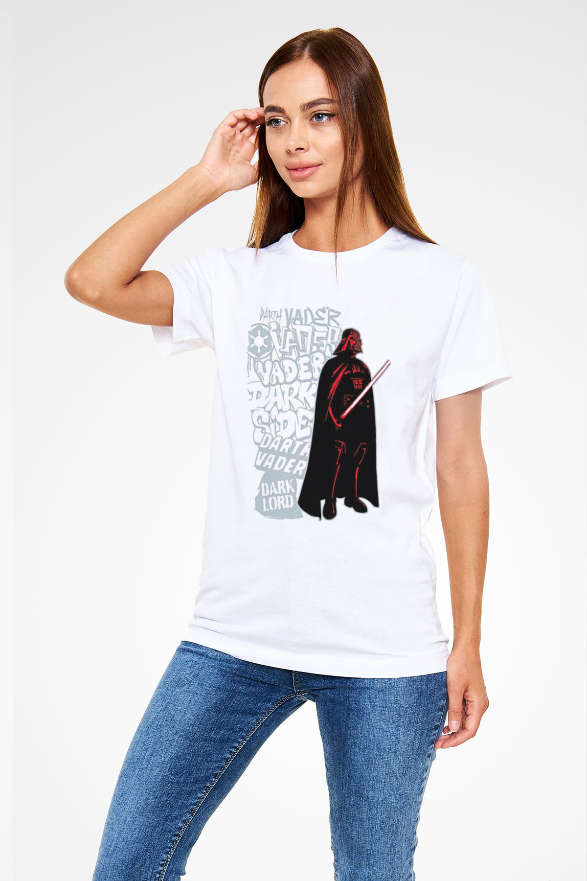 Star Wars (Dart Vader) Unisex Baskılı Beyaz Tişört - Tshirt