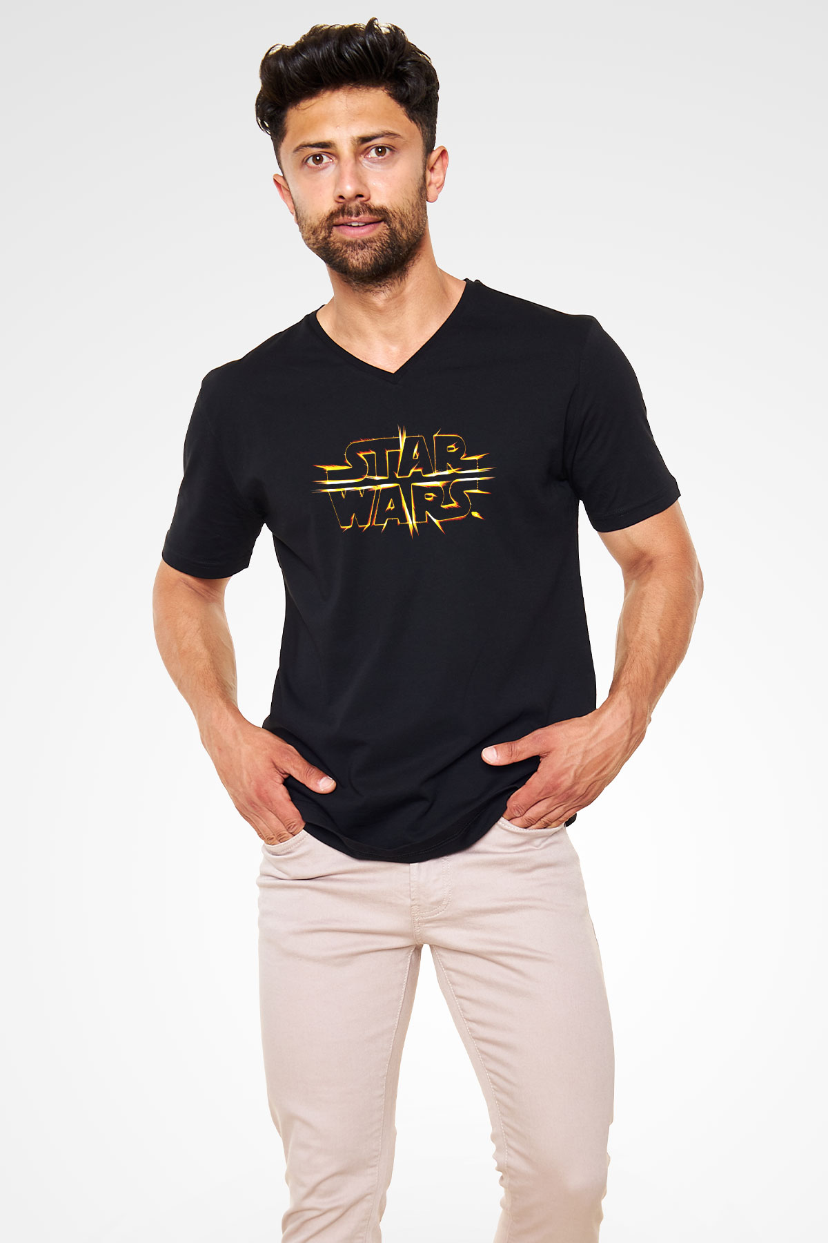 Star Wars Siyah Unisex V Yaka Tişört T-Shirt