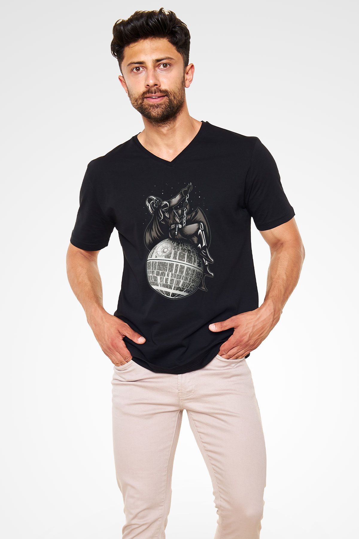 Star Wars Siyah Unisex V Yaka Tişört T-Shirt