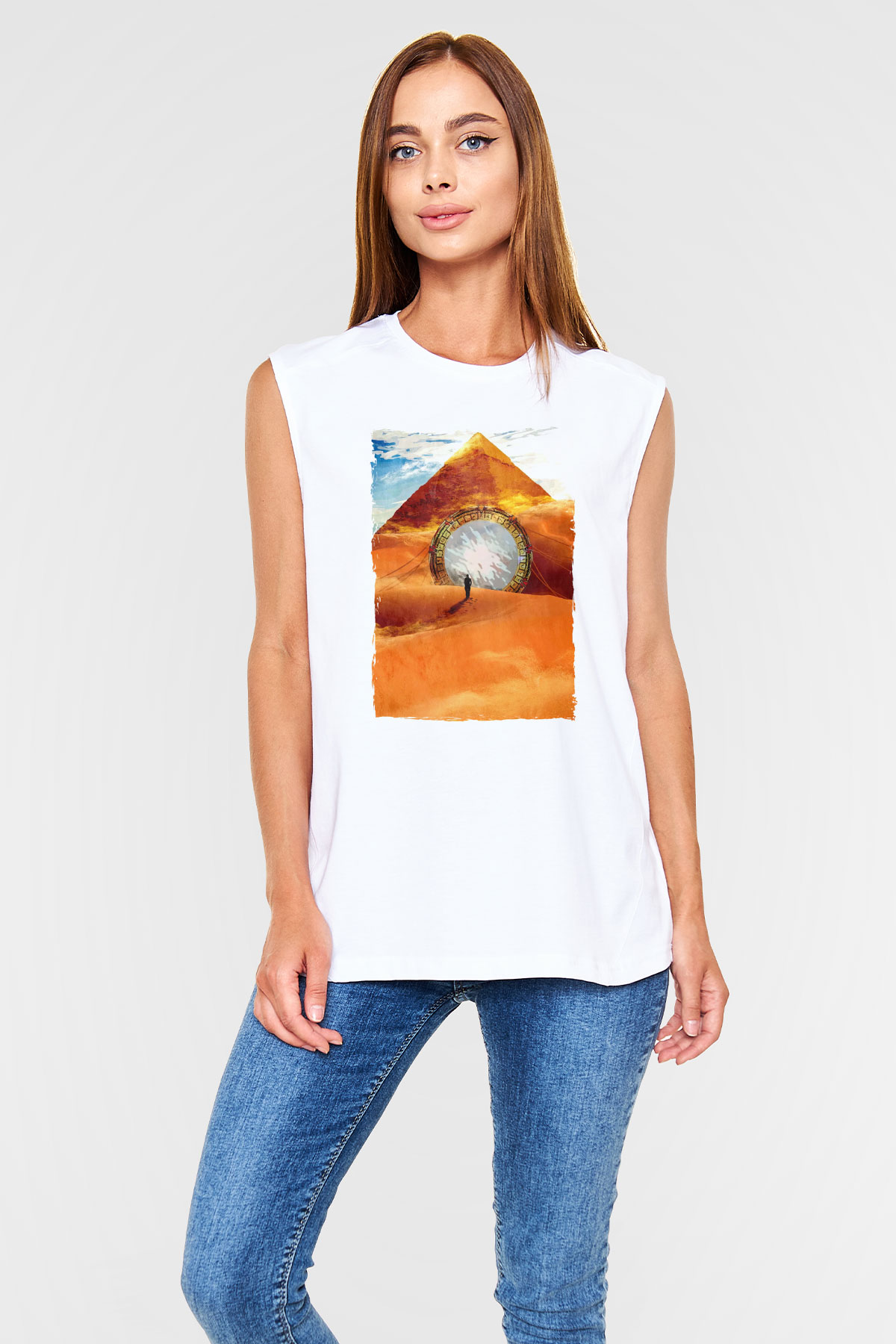 Stargate SG-1 Beyaz Unisex Kolsuz Tişört