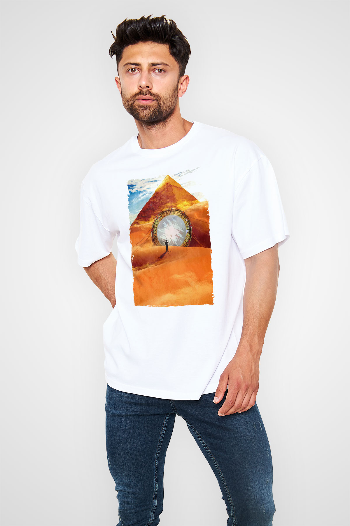 Stargate SG-1 Beyaz Oversize Tişört Oversize T-shirt