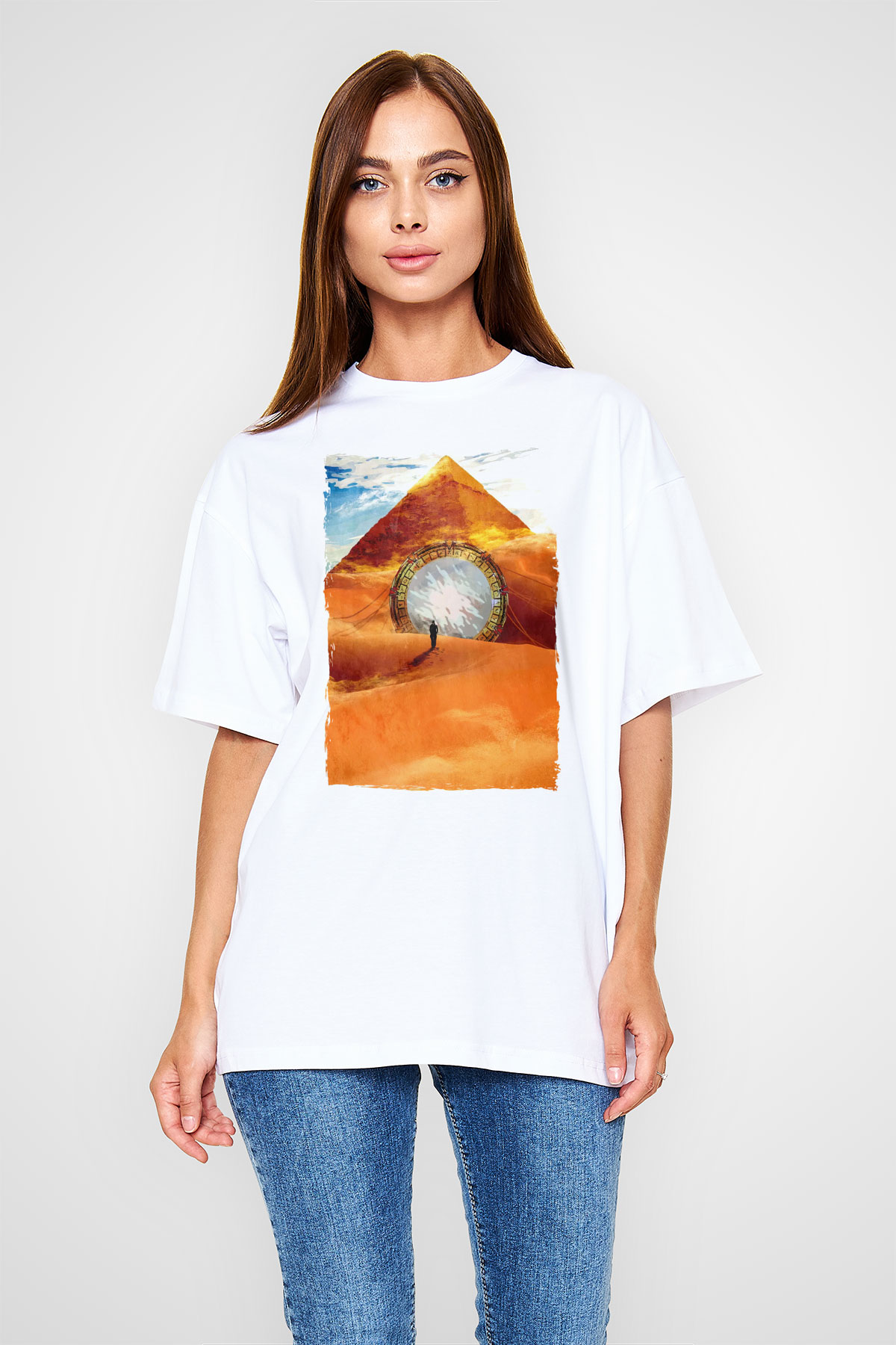 Stargate SG-1 Beyaz Oversize Tişört Oversize T-shirt
