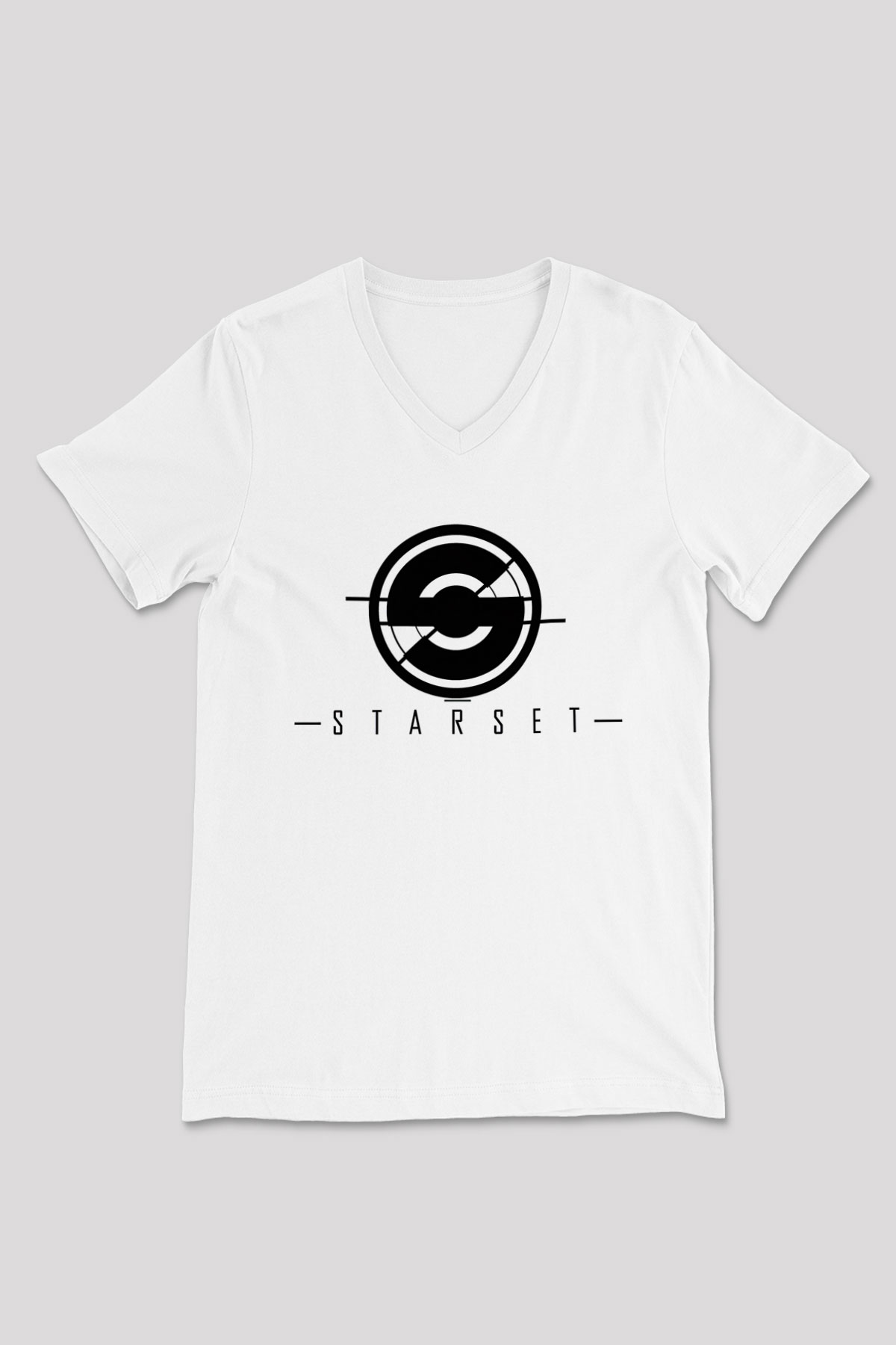 Starset Baskılı Beyaz Unisex V Yaka Tişört - Tshirt