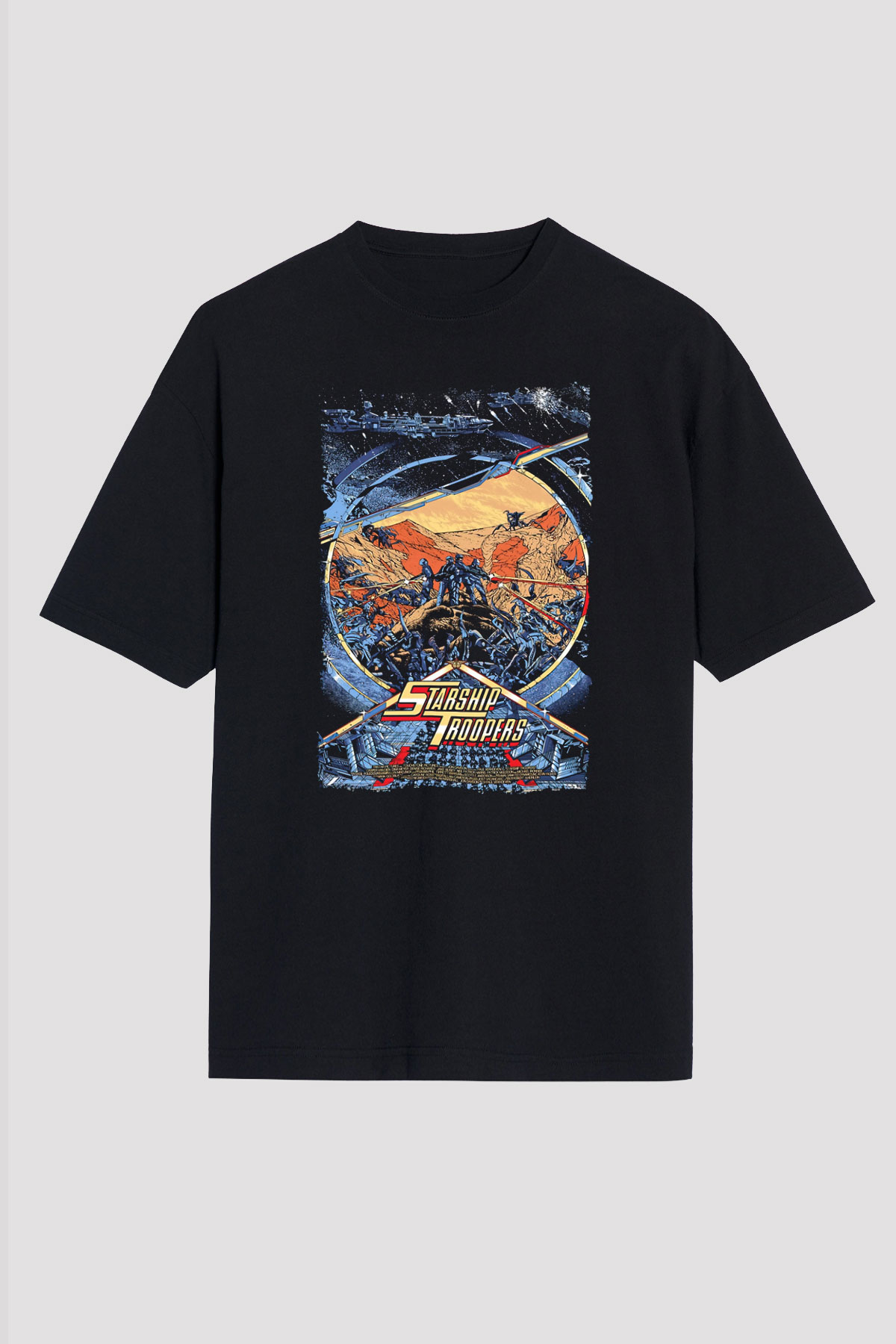 Starship Troopers Siyah Oversize Tişört
