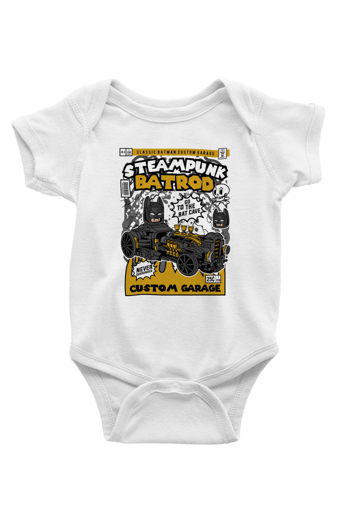 Steampunk BatRod Baskılı Unisex Beyaz Bebek Body - Zıbın