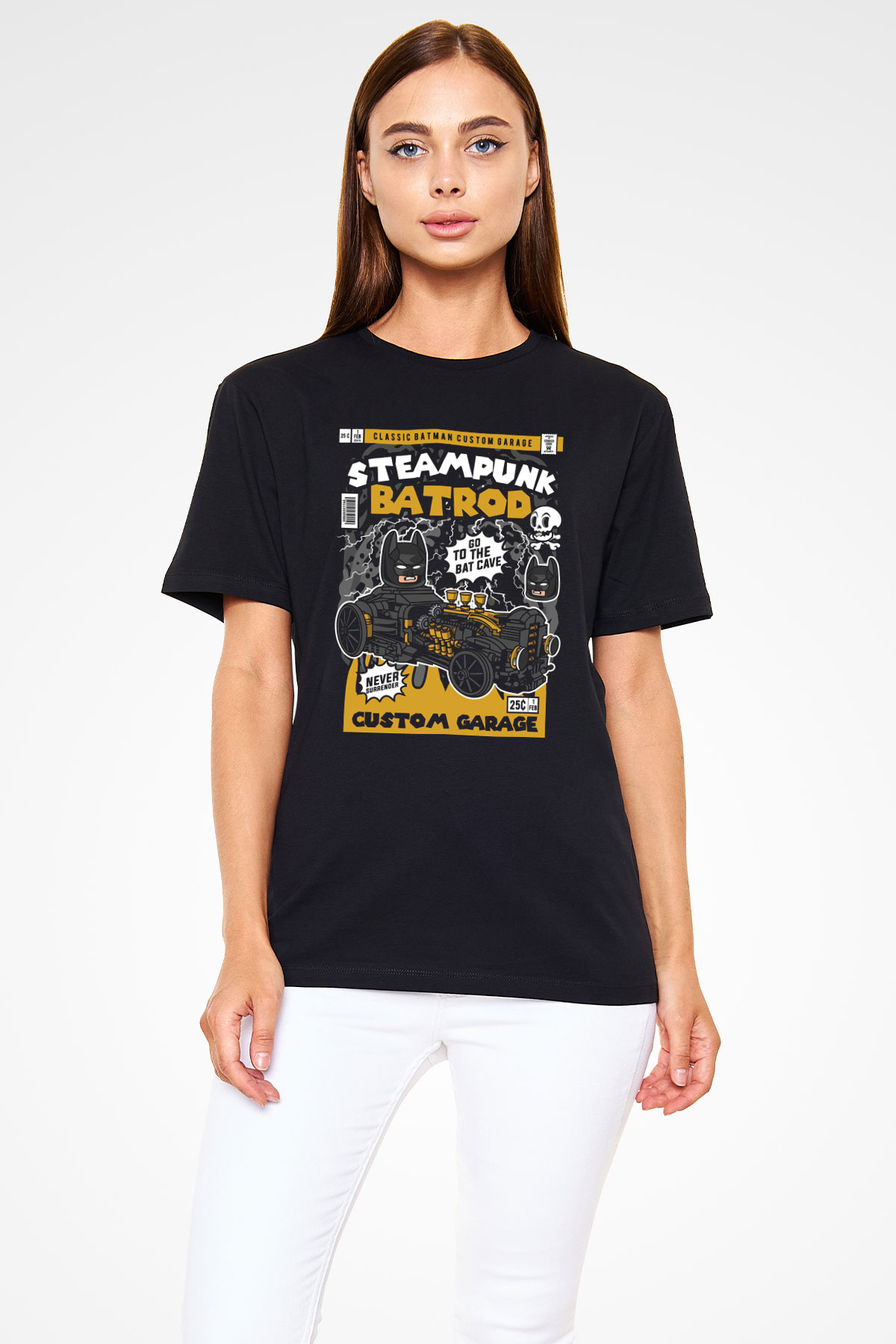 Steampunk BatRod Baskılı Unisex Siyah Tişört