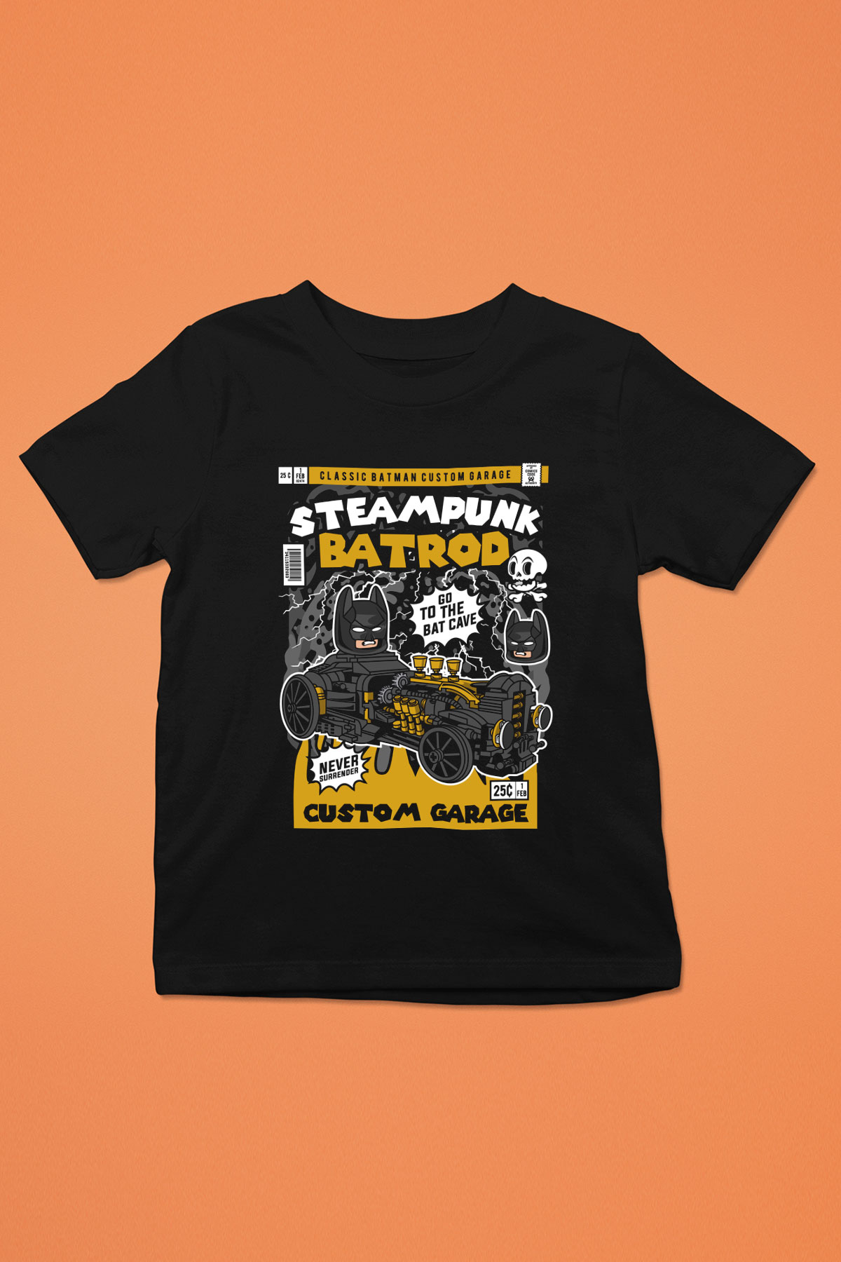 Steampunk BatRod Baskılı Unisex Siyah Çocuk Tişört