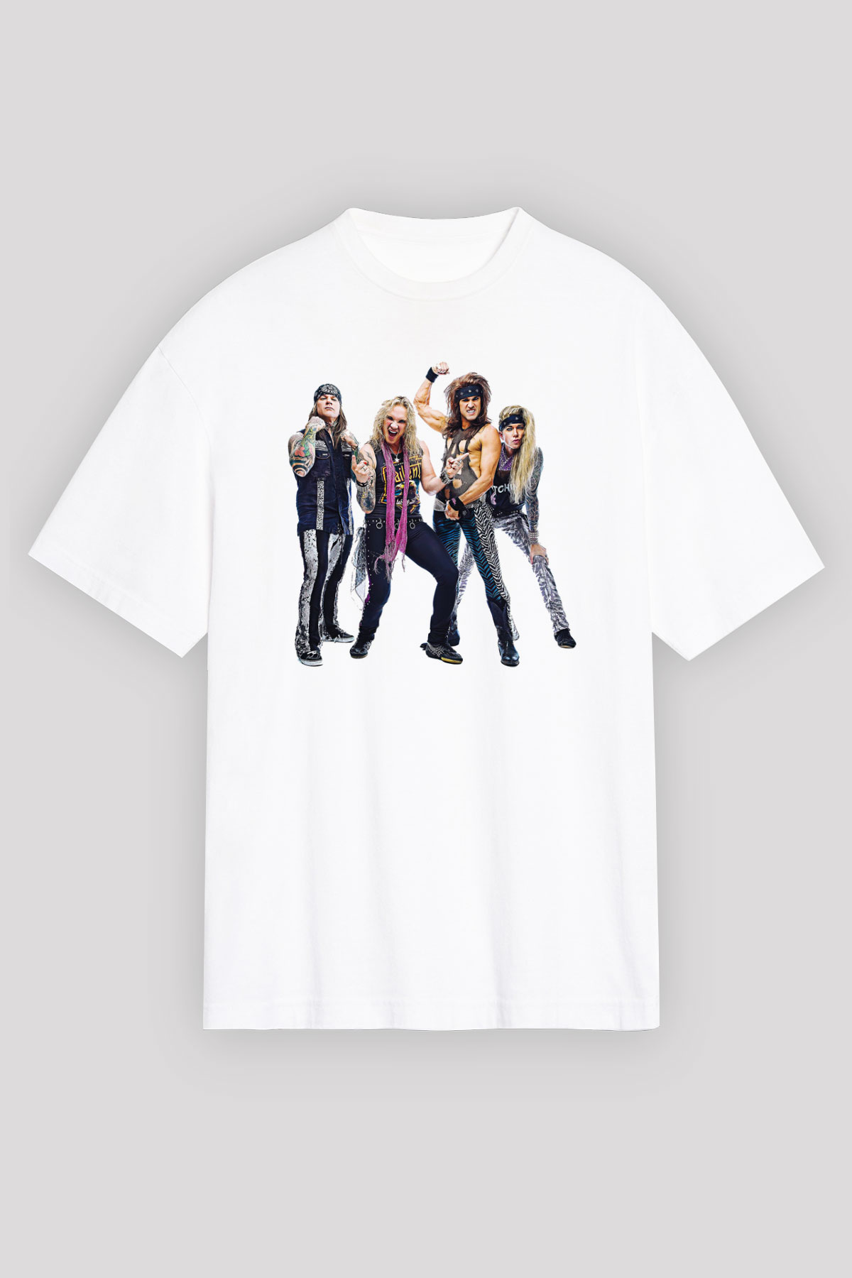 Steel Panther Baskılı Beyaz Unisex Oversize Tişört - Tshirt