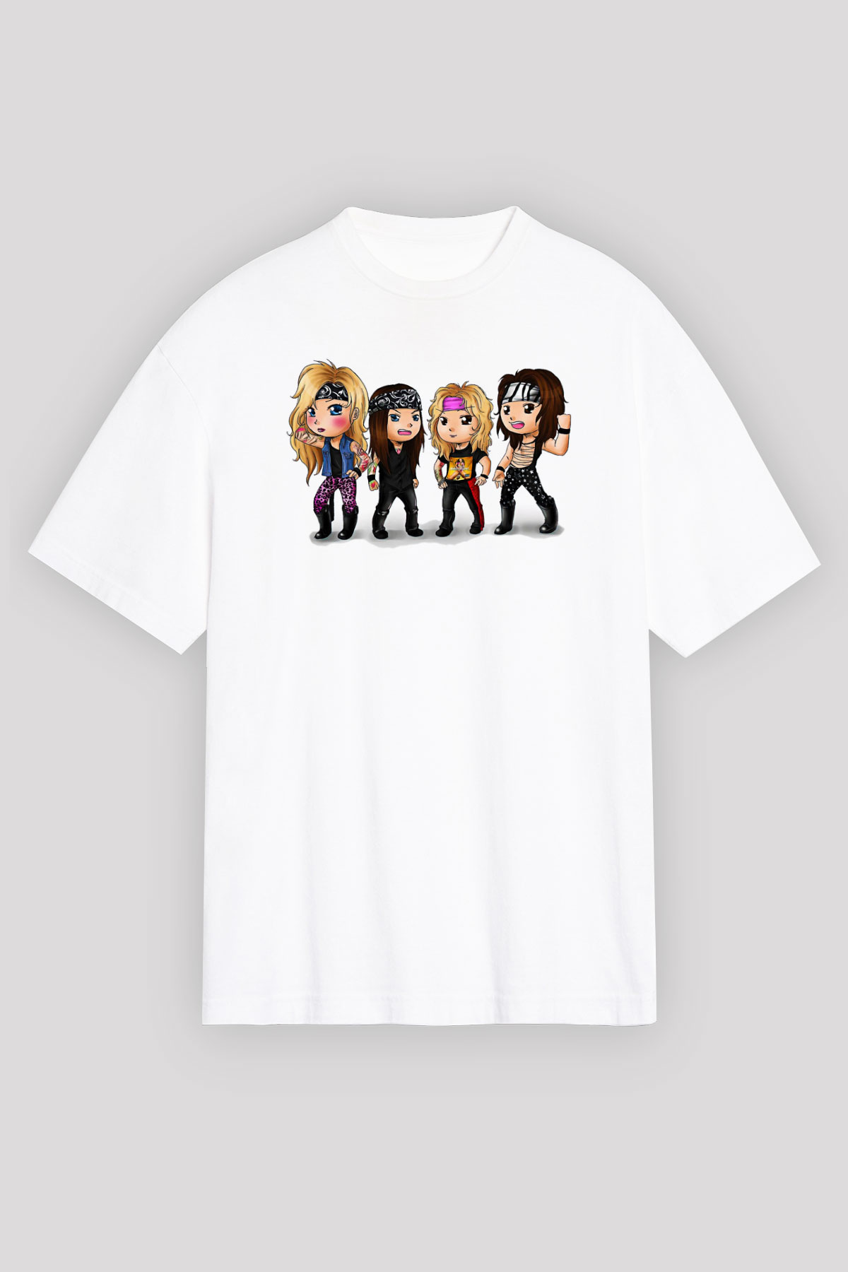 Steel Panther Baskılı Beyaz Unisex Oversize Tişört - Tshirt