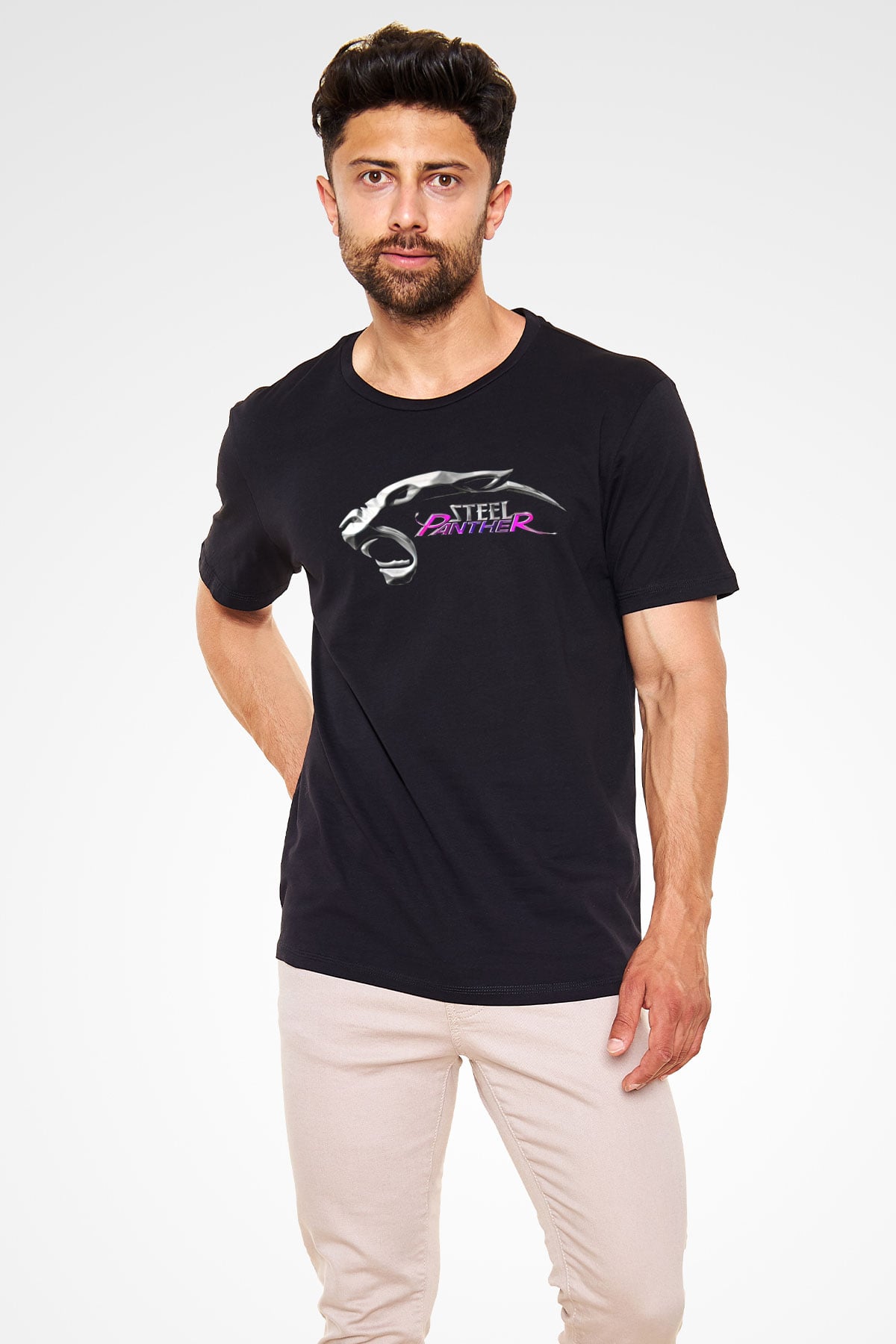 Steel Panther Baskılı Unisex Siyah Tişört - Tshirt