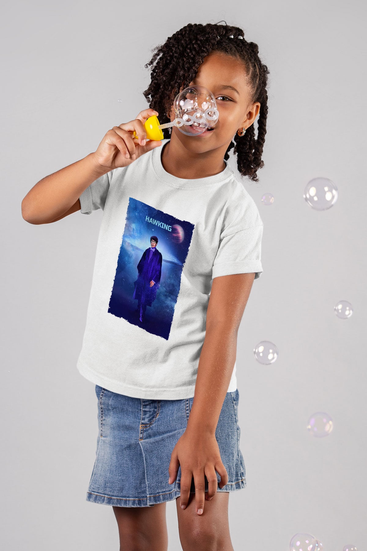 Stephen Hawking Baskılı Unisex Beyaz Çocuk Tişörtü - Tshirt