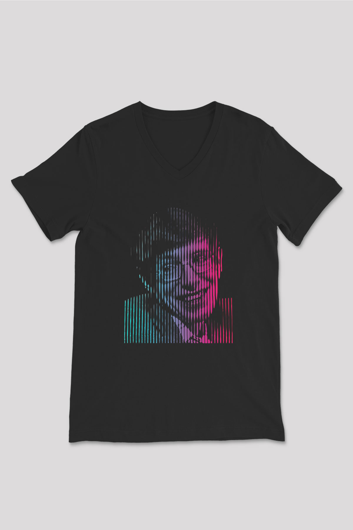 Stephen Hawking Renkli Portre Baskılı Unisex V Yaka Siyah Tİşört - Tshirt