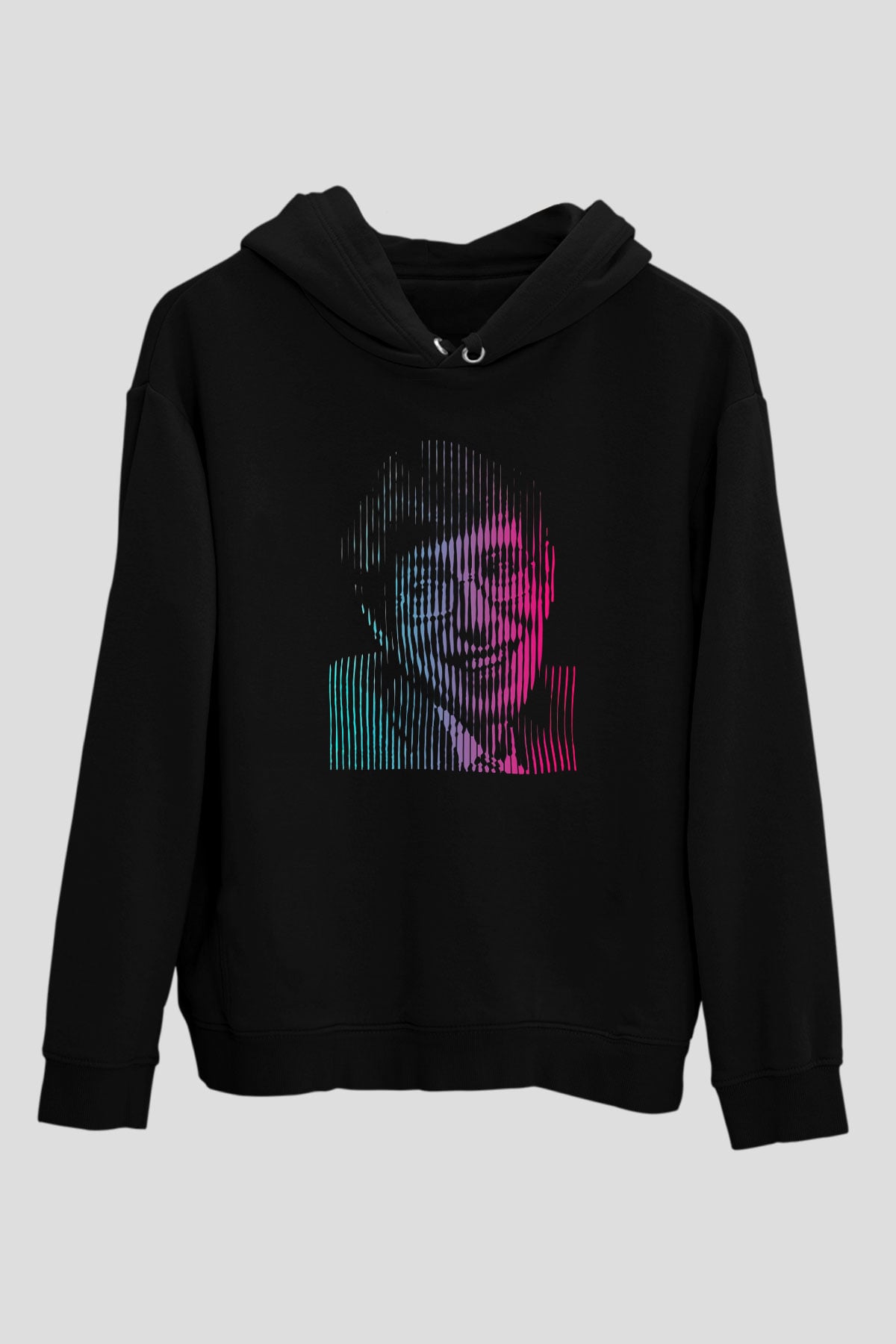 Stephen Hawking Renkli Portre Baskılı Unisex Siyah Kapüşonlu Sweatshirt