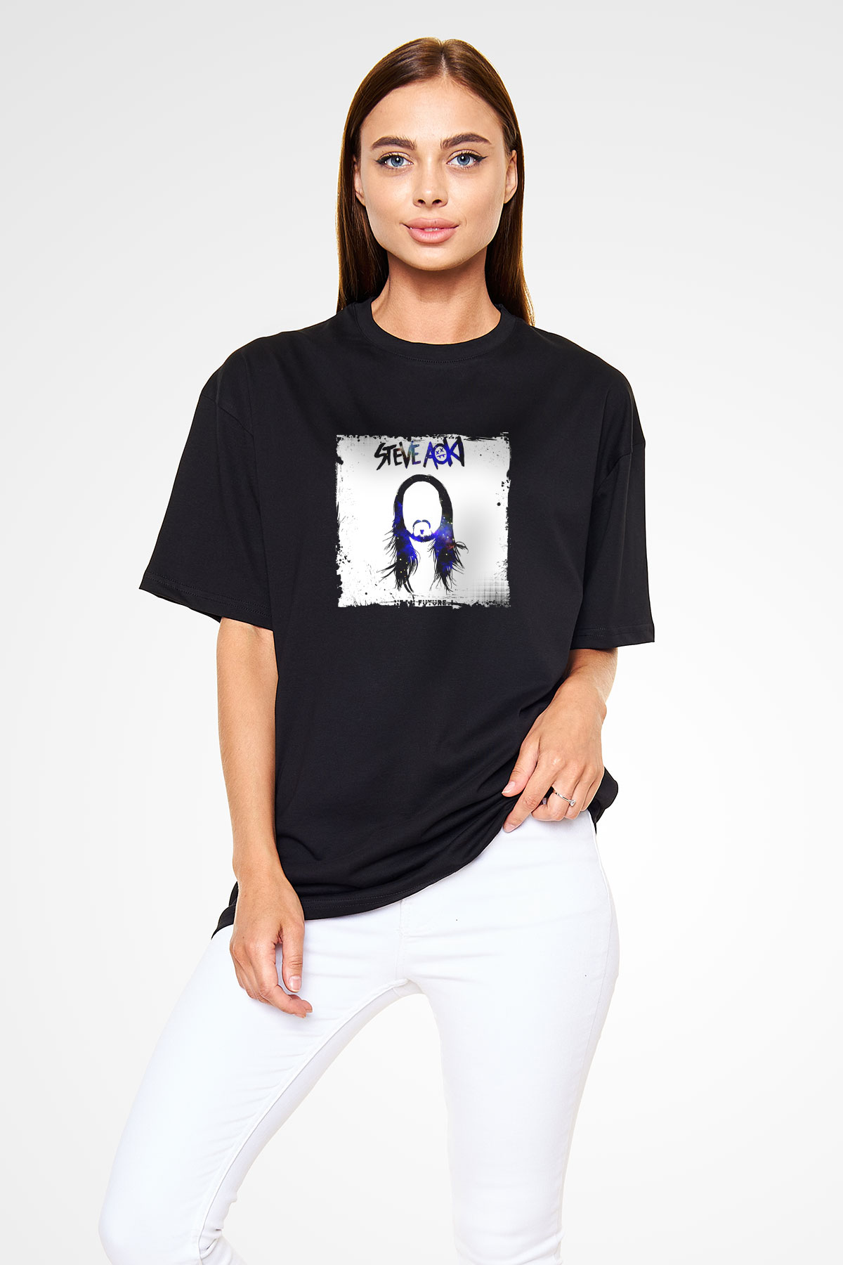 Steve Aoki Baskılı Unisex Oversize Siyah Tişört