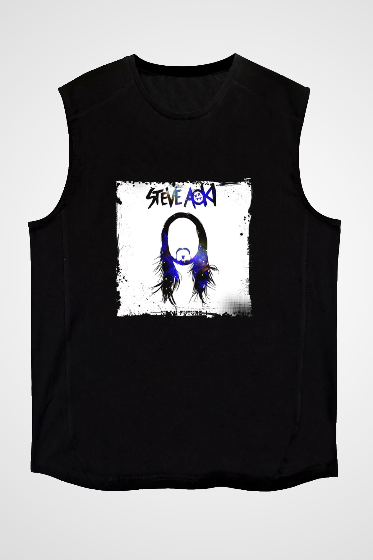 Steve Aoki Baskılı Unisex Siyah Kolsuz Tişört
