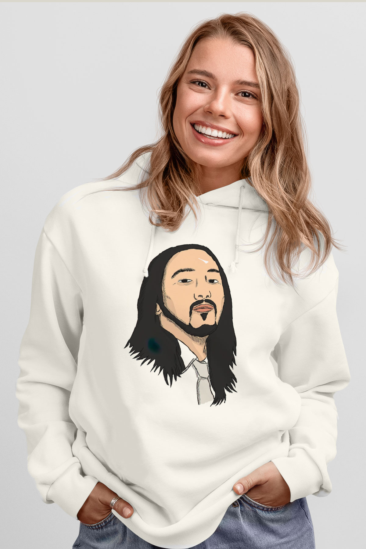 Steve Aoki Beyaz Unisex Kapüşonlu Sweatshirt