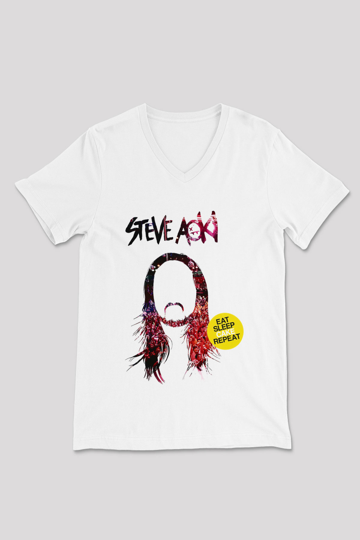 Steve Aoki Beyaz Unisex V Yaka Tişört T-Shirt
