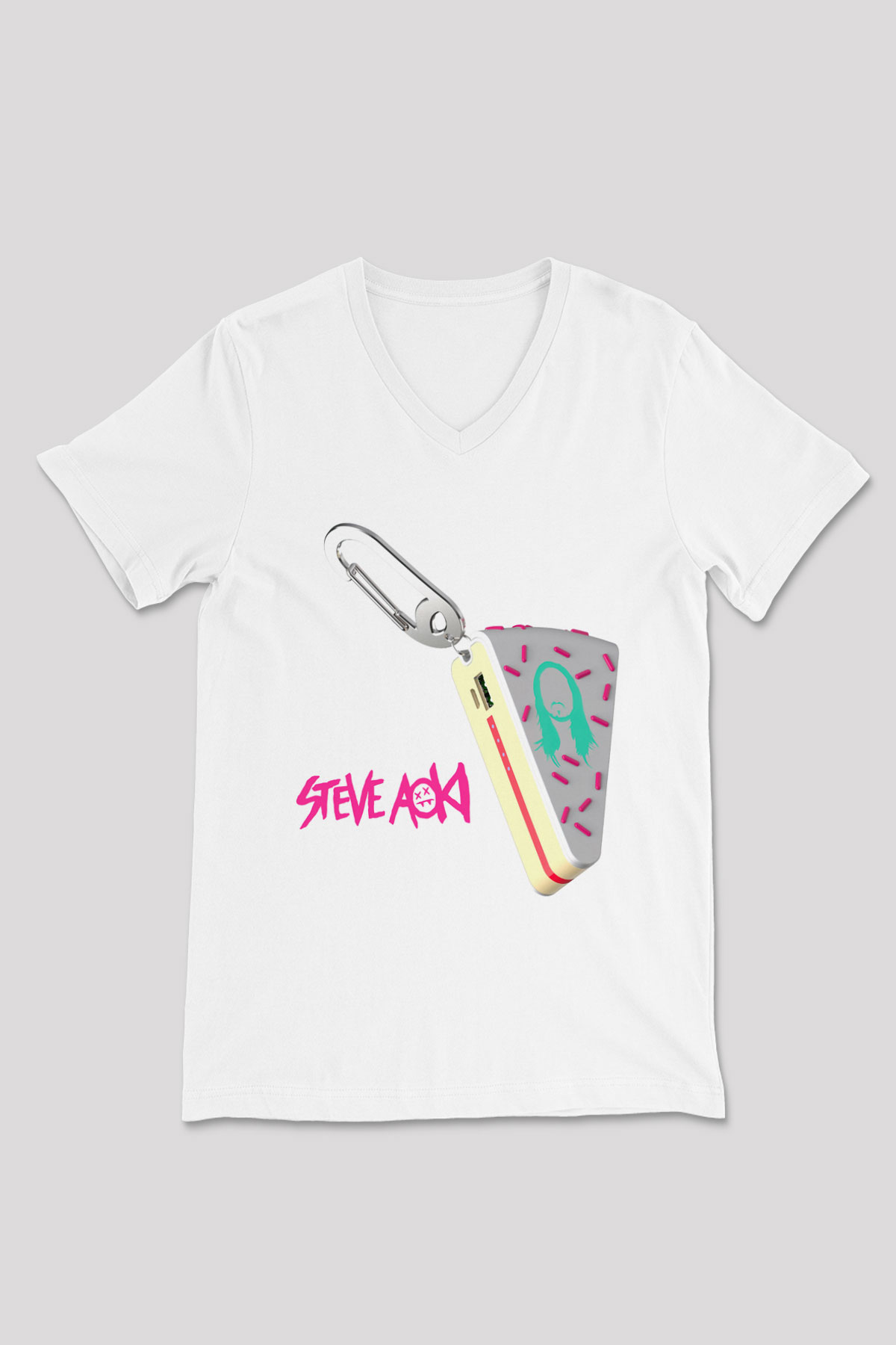 Steve Aoki Beyaz Unisex V Yaka Tişört T-Shirt