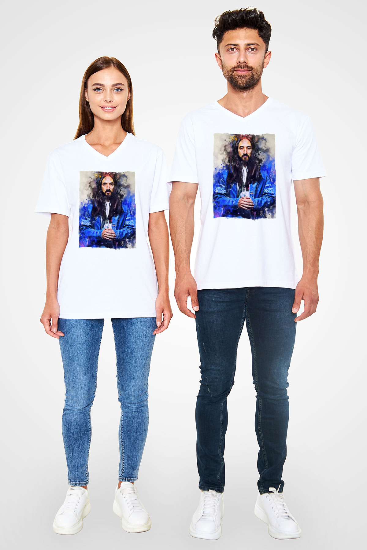 Steve Aoki Beyaz Unisex V Yaka Tişört