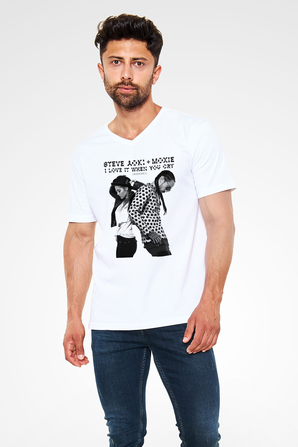 Steve Aoki Beyaz Unisex V Yaka Tişört