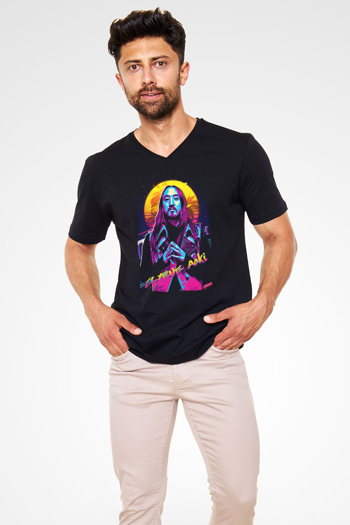 Steve Aoki Siyah Unisex V Yaka Tişört