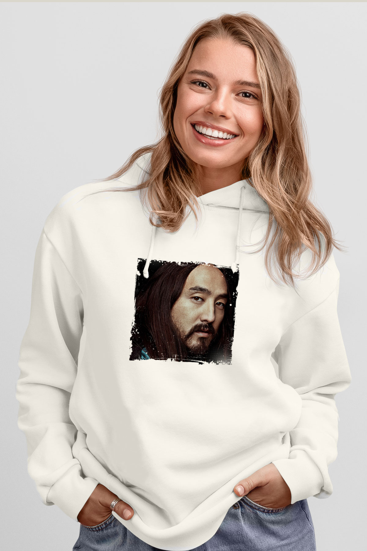 Steve AokiBaskılı Beyaz Hoodie