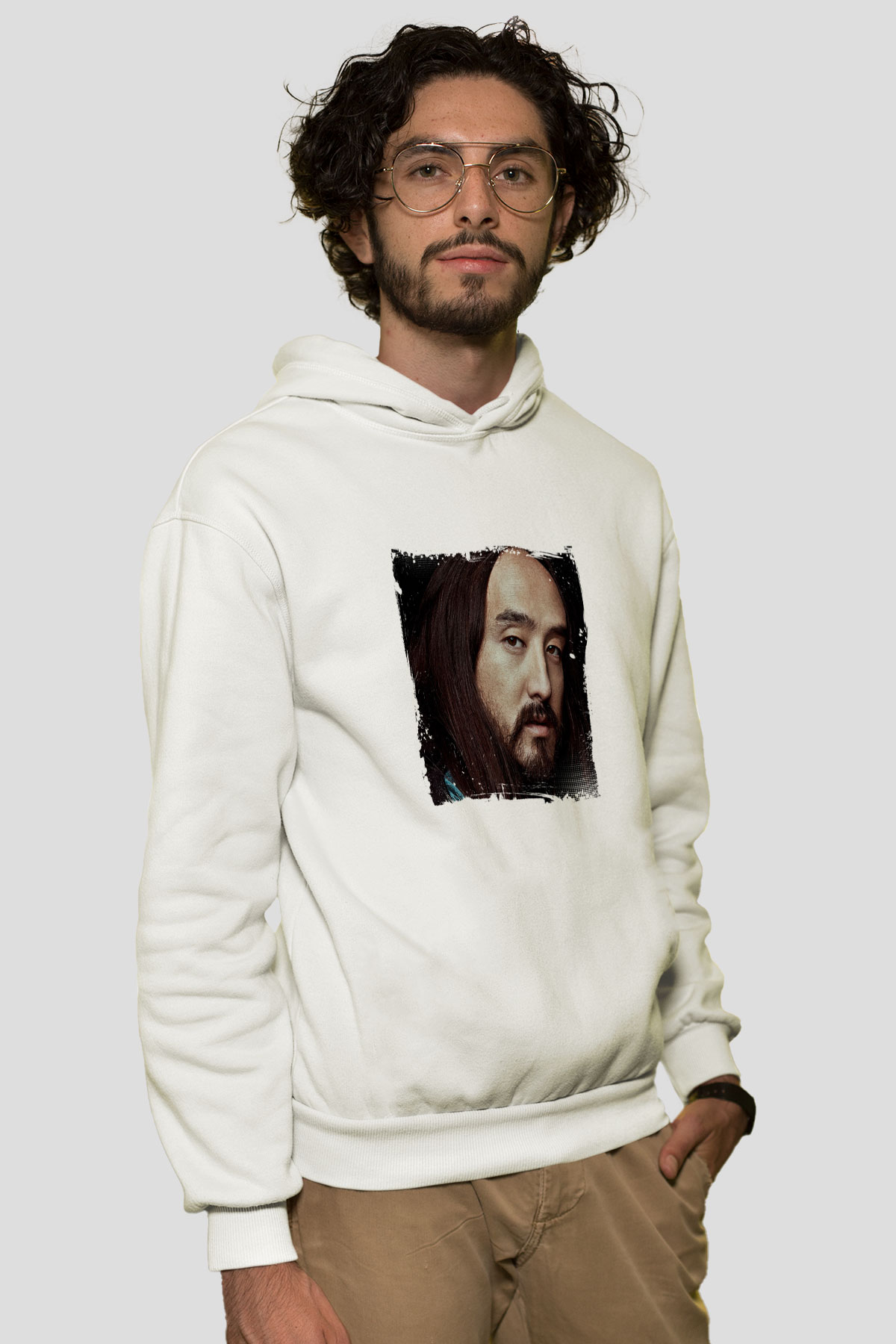 Steve AokiBaskılı Beyaz Hoodie
