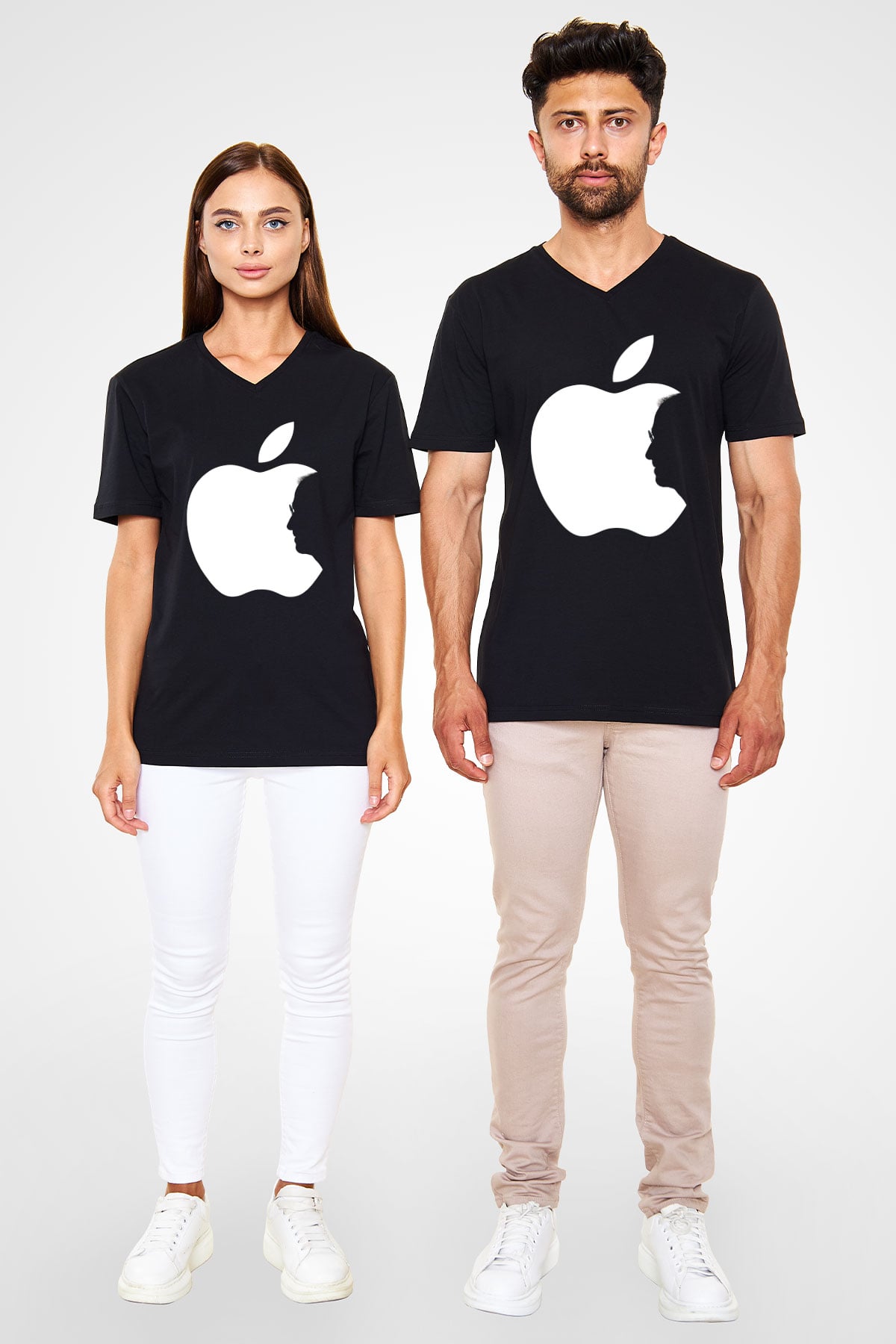 Steve Jobs Siyah Unisex V Yaka Tişört T-Shirt