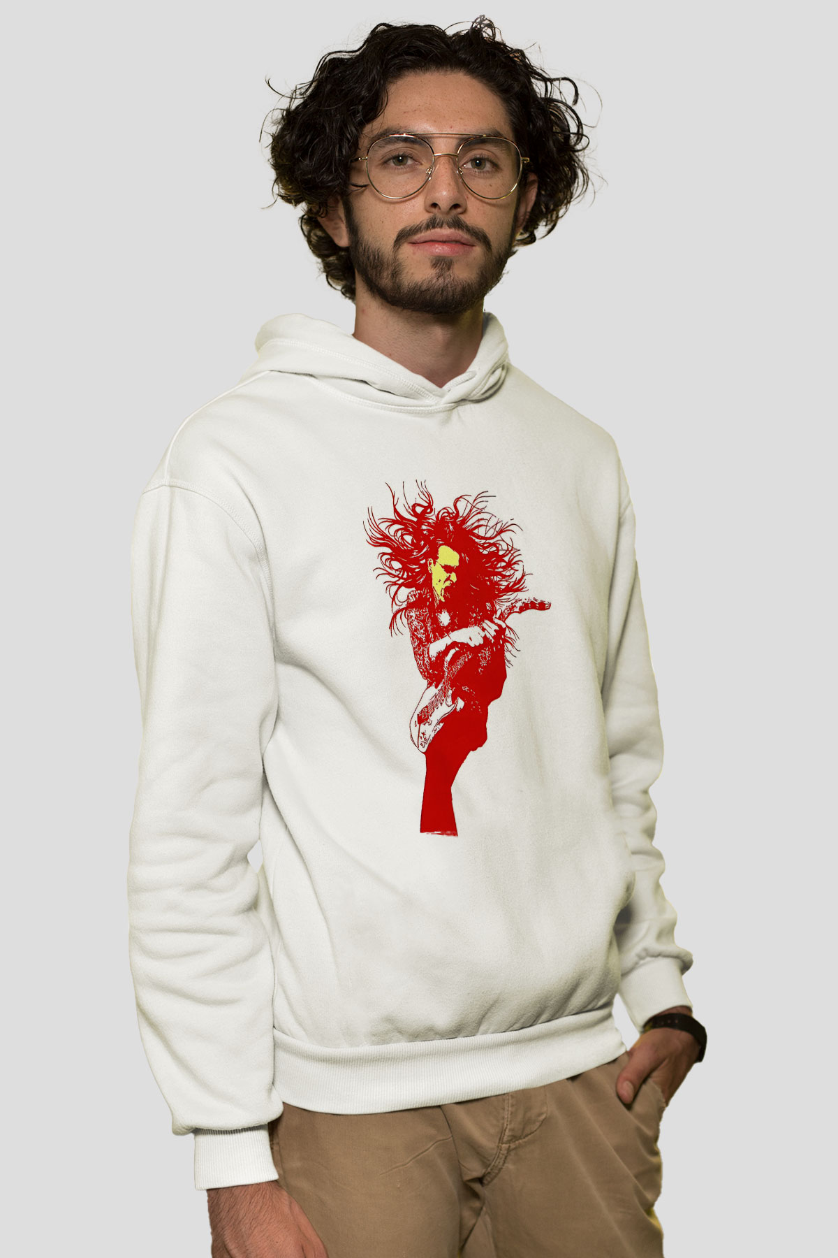 Steve Vai Baskılı Beyaz Unisex Kapüşonlu Sweatshirt
