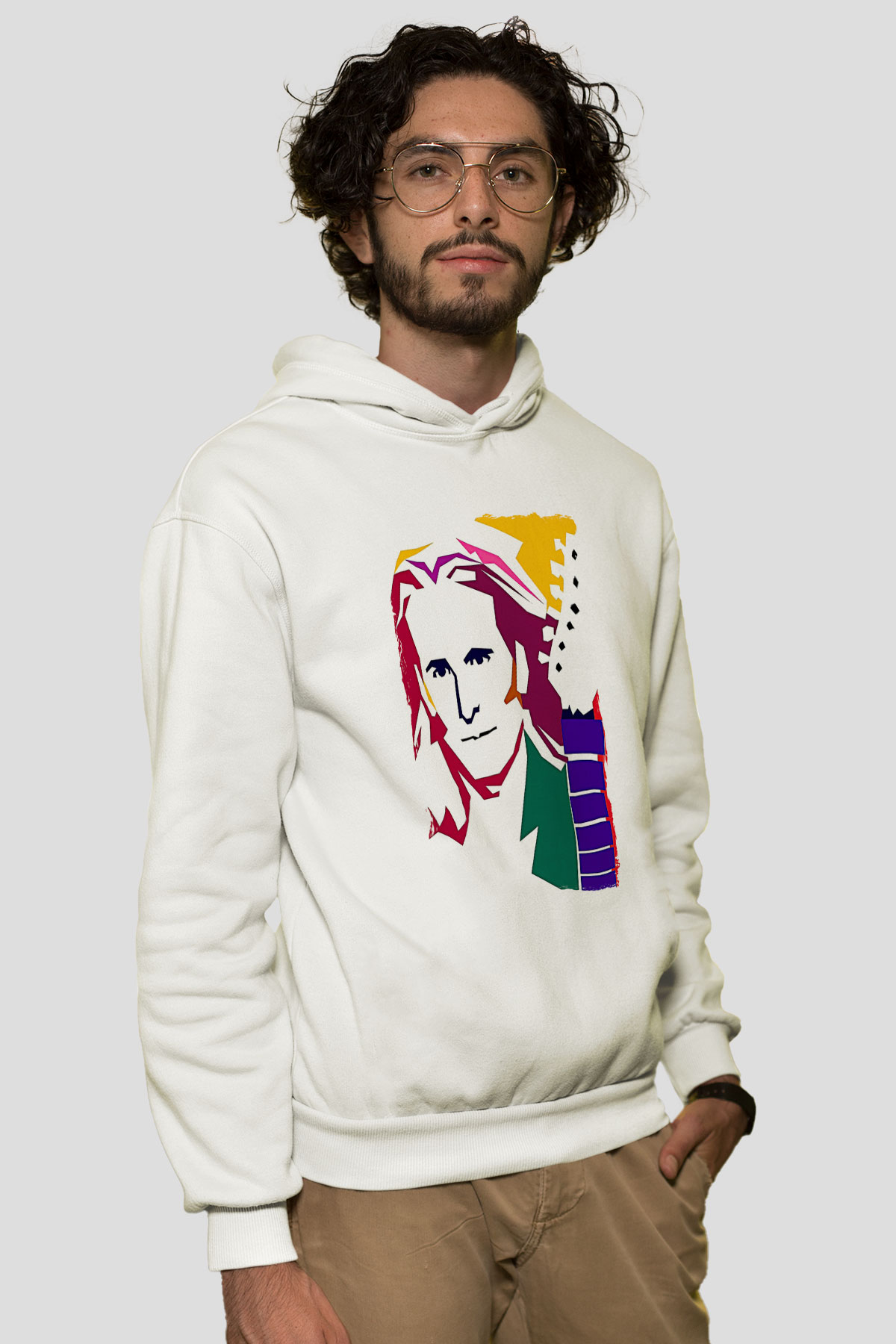 Steve Vai Baskılı Beyaz Unisex Kapüşonlu Sweatshirt