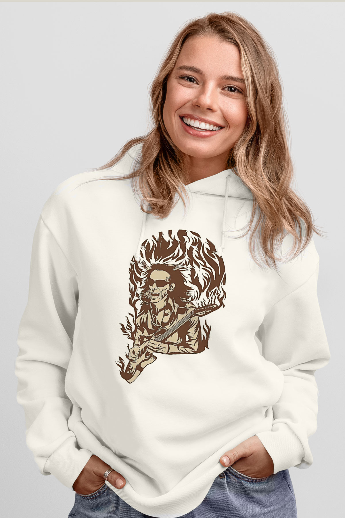 Steve Vai Baskılı Beyaz Unisex Kapüşonlu Sweatshirt