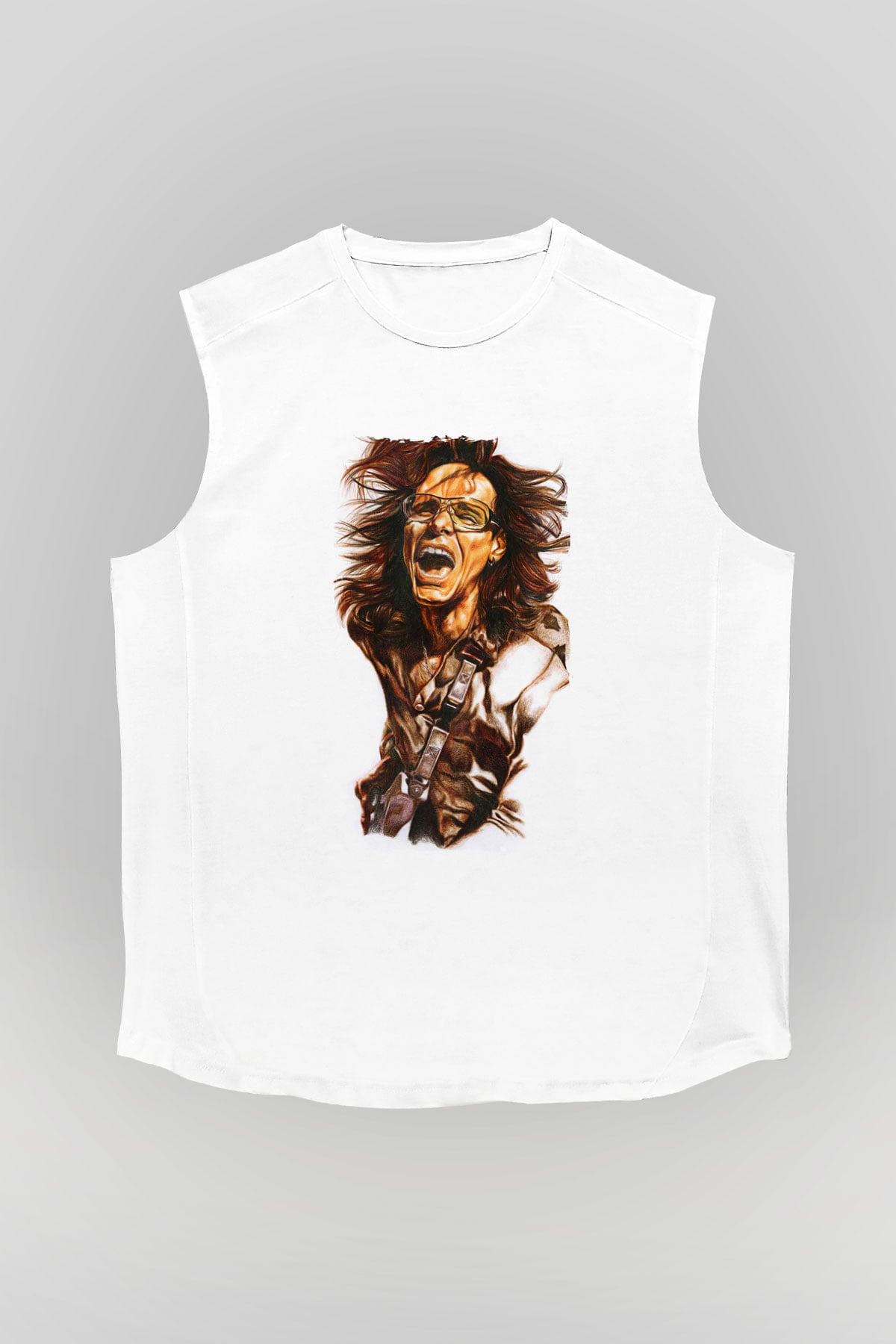 Steve Vai Baskılı Beyaz Unisex Kolsuz Tişört - Tshirt