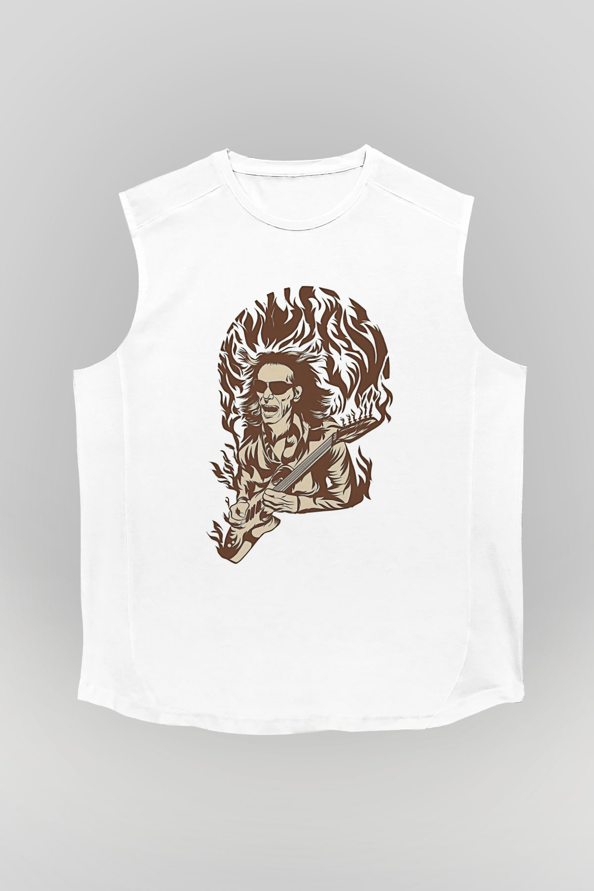 Steve Vai Baskılı Beyaz Unisex Kolsuz Tişört - Tshirt