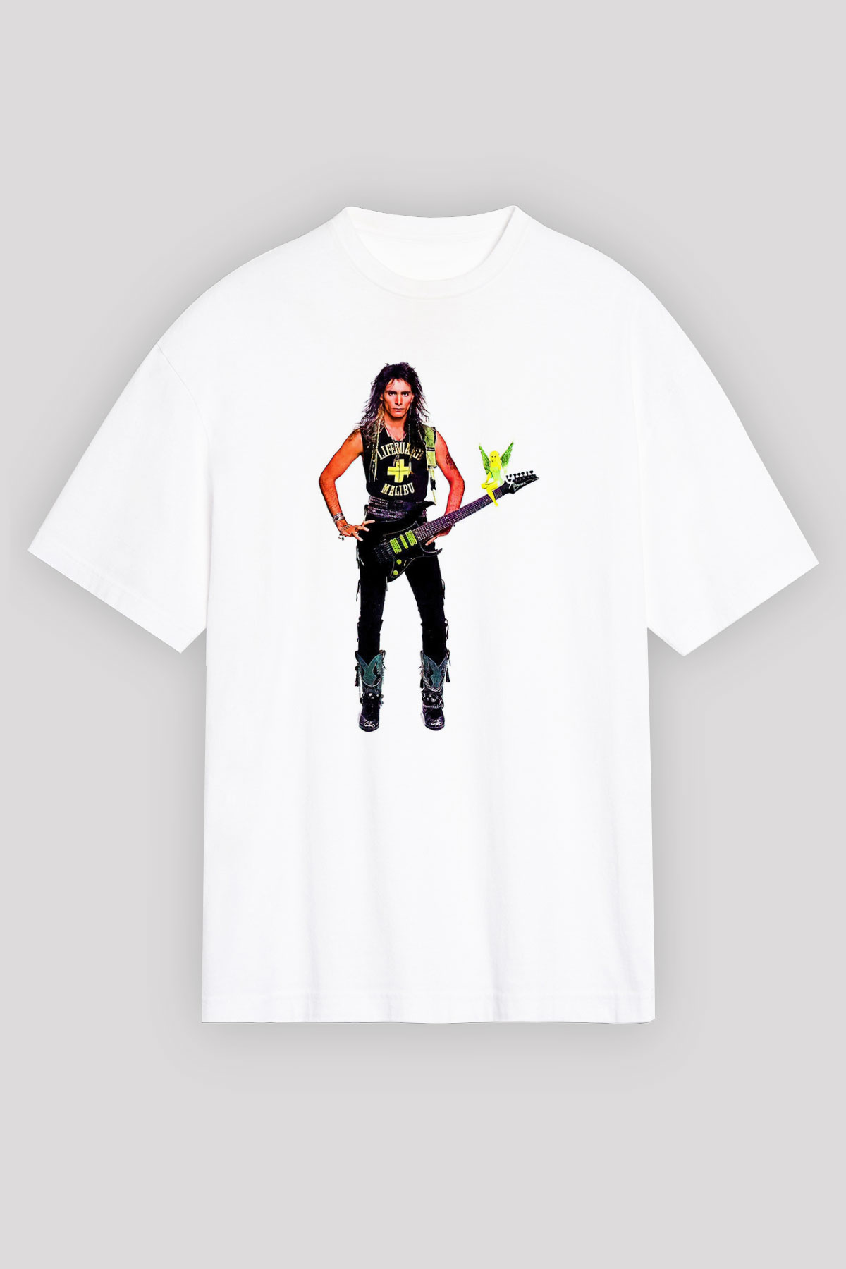 Steve Vai Baskılı Beyaz Unisex Oversize Tişört - Tshirt