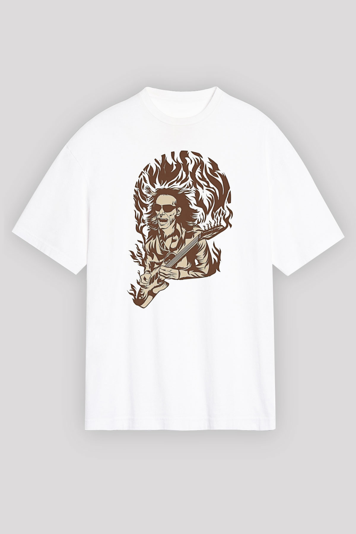 Steve Vai Baskılı Beyaz Unisex Oversize Tişört - Tshirt