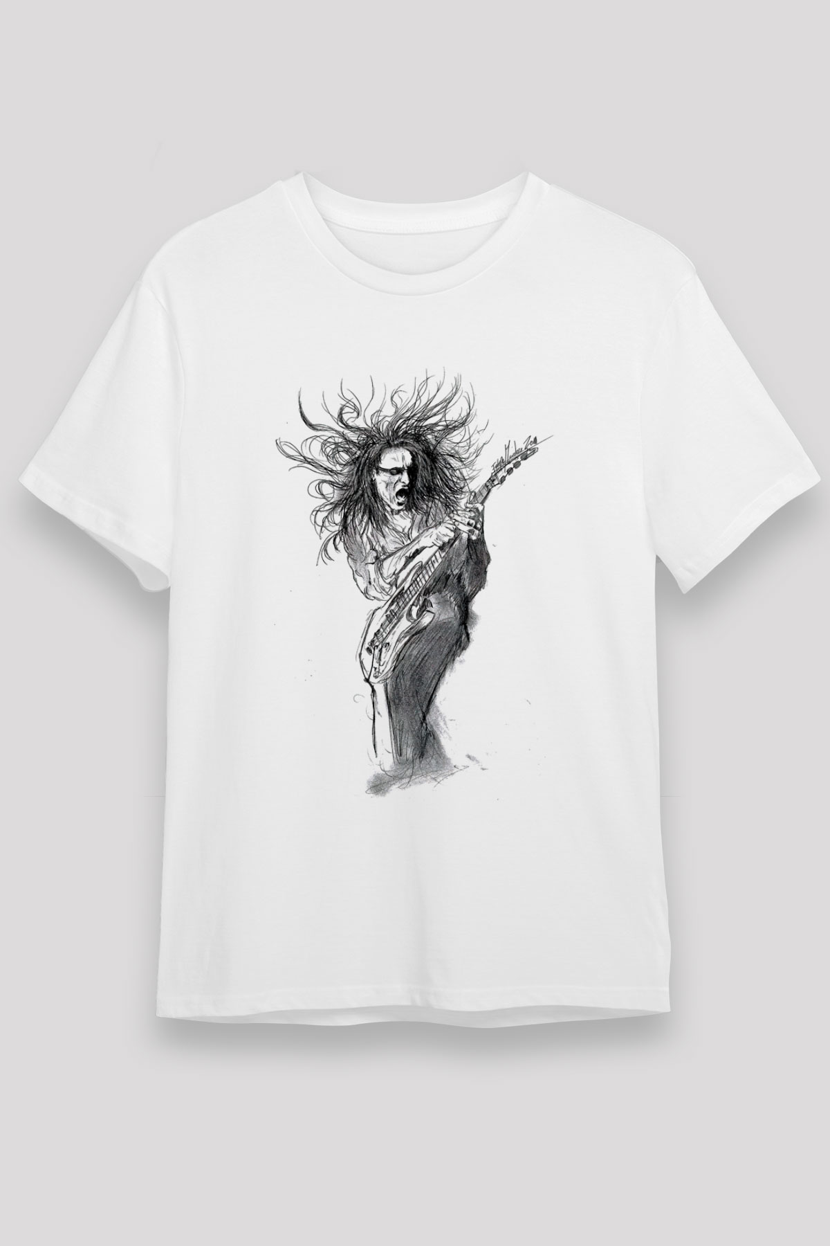 Steve Vai Baskılı Unisex Beyaz Tişört - Tshirt