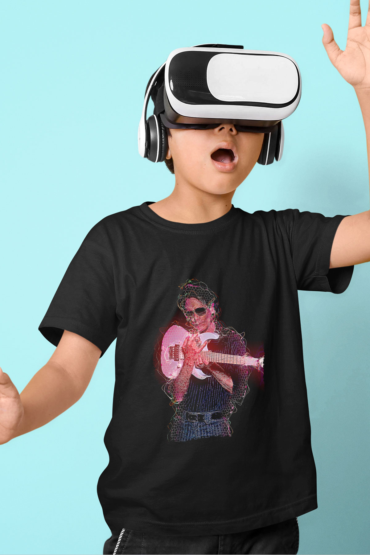 Steve Vai Baskılı Unisex Siyah Çocuk Tişört - Tshirt