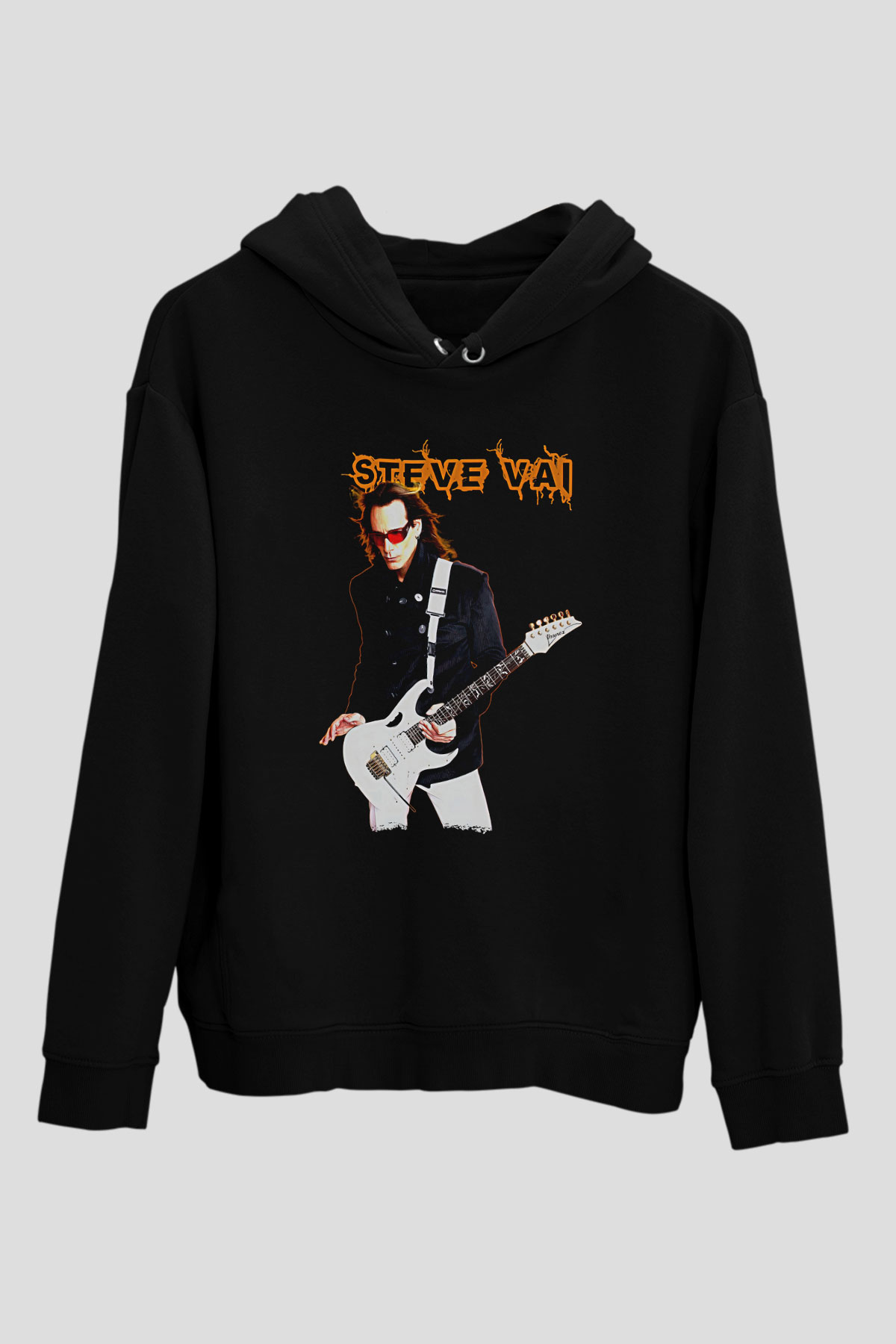 Steve Vai Baskılı Unisex Siyah Kapüşonlu Sweatshirt