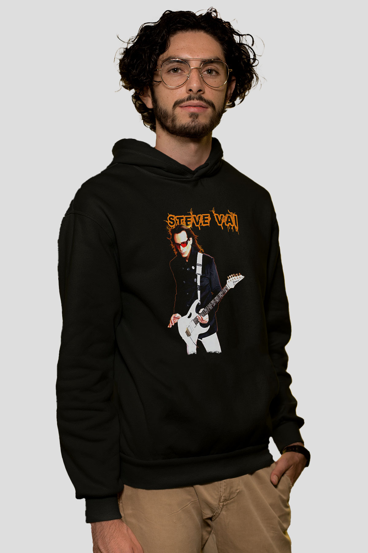 Steve Vai Baskılı Unisex Siyah Kapüşonlu Sweatshirt