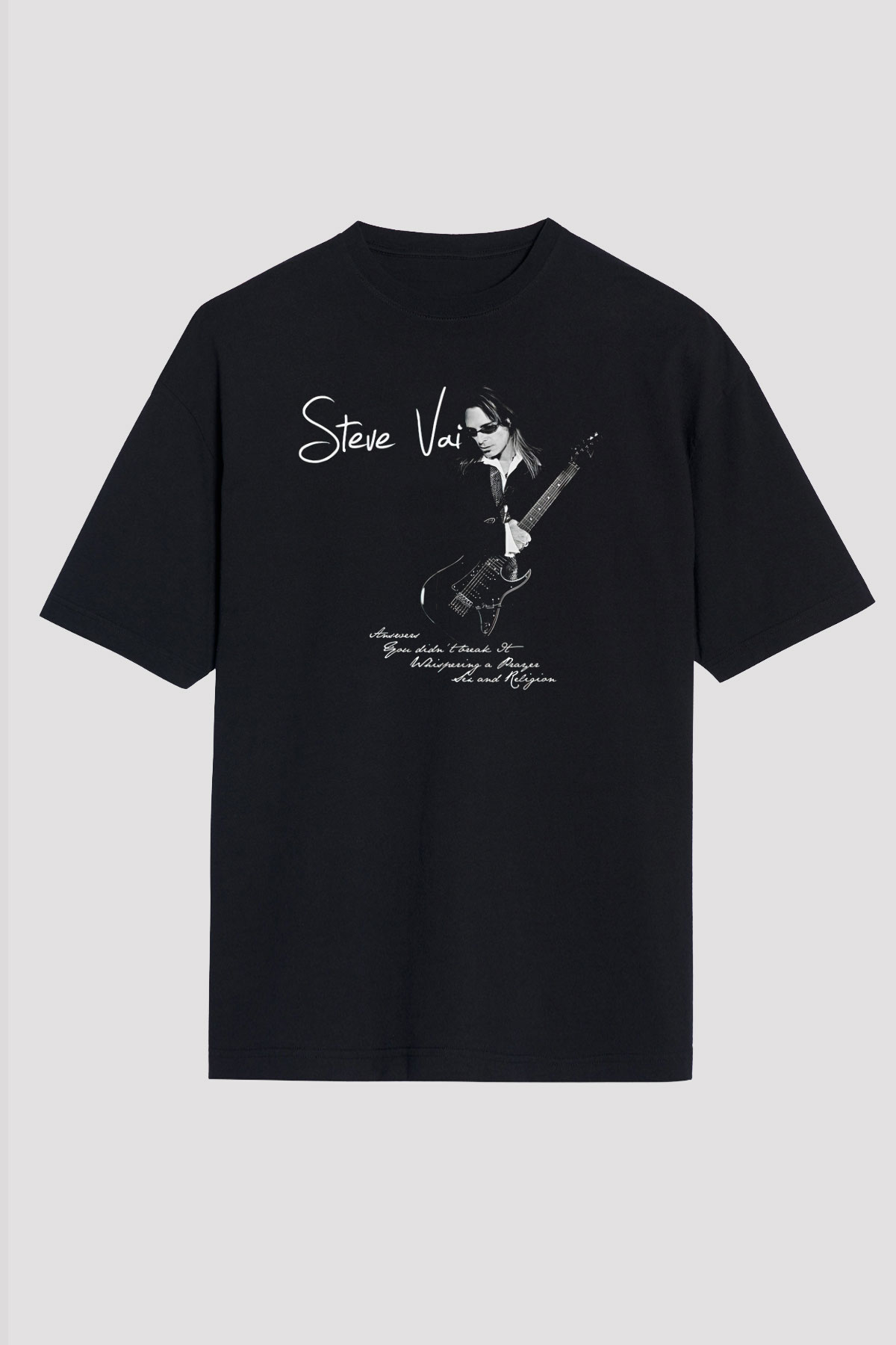 Steve Vai Baskılı Unisex Siyah Oversize Tişört - Tshirt