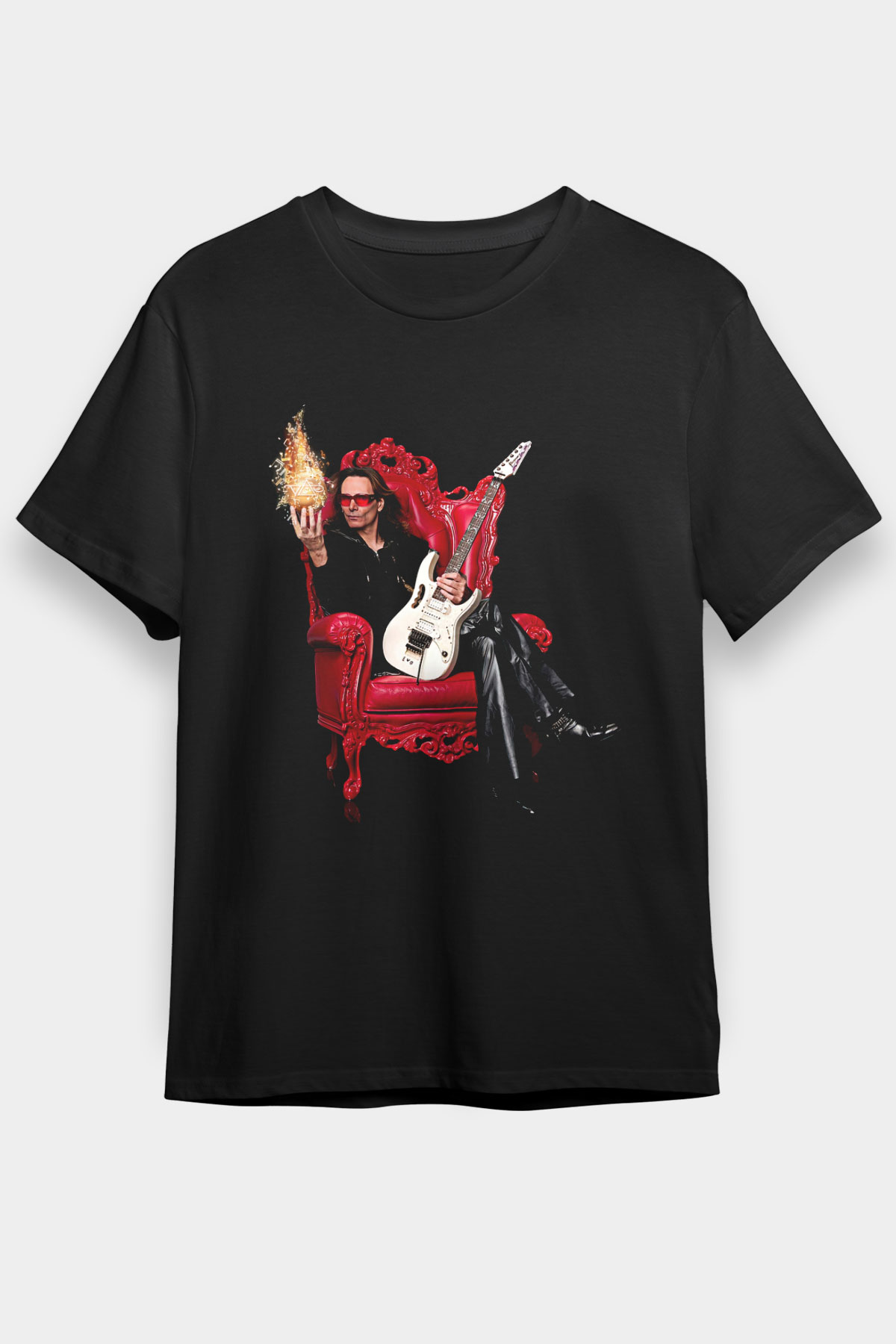 Steve Vai Baskılı Unisex Siyah Tişört - Tshirt