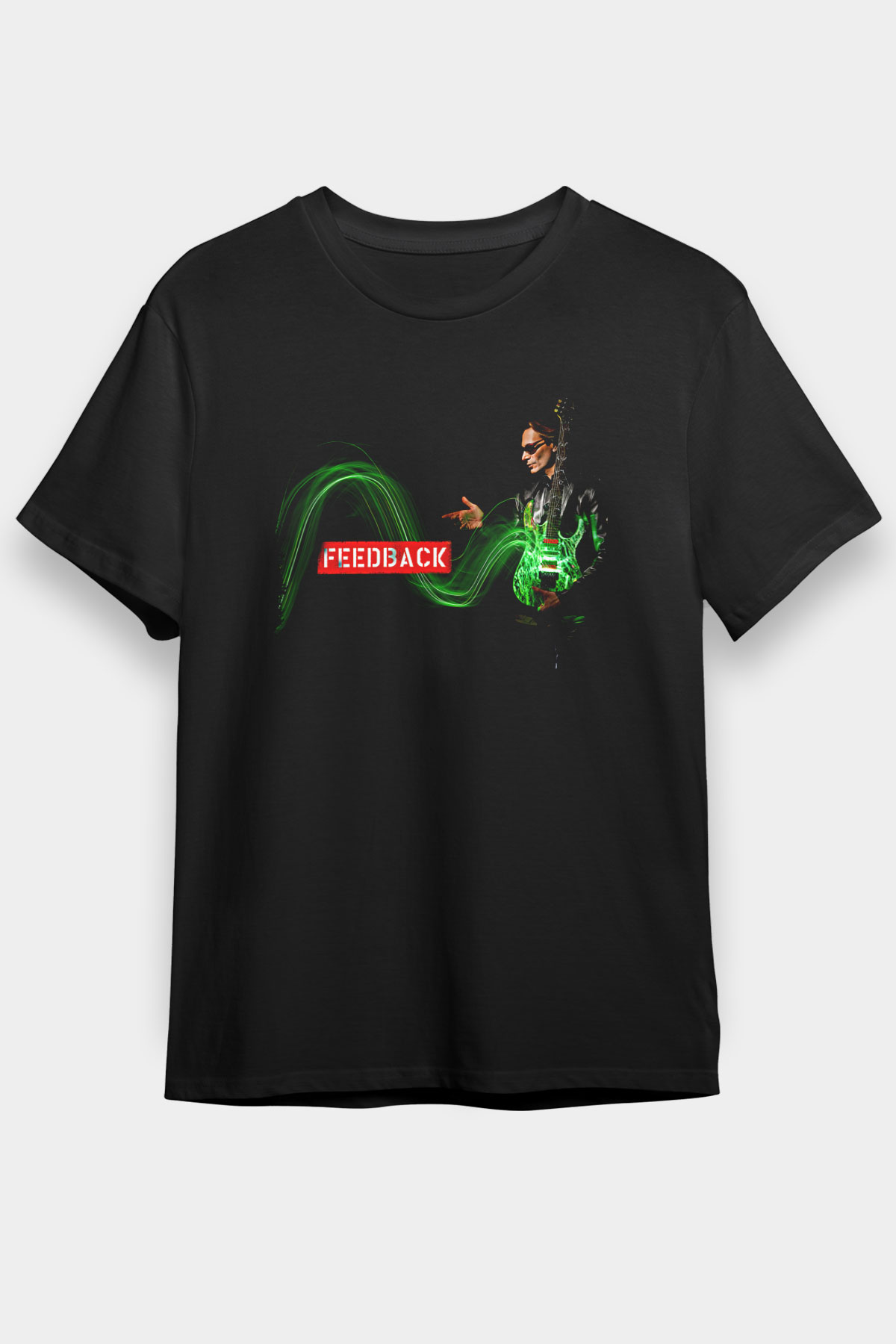 Steve Vai Baskılı Unisex Siyah Tişört - Tshirt