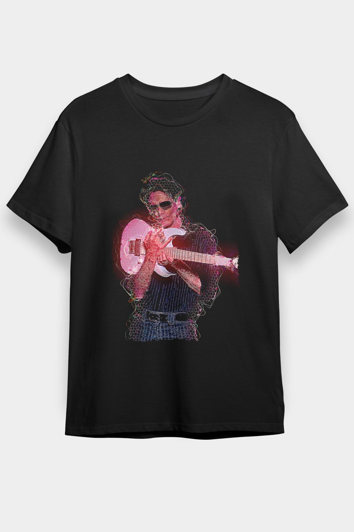 Steve Vai Baskılı Unisex Siyah Tişört - Tshirt