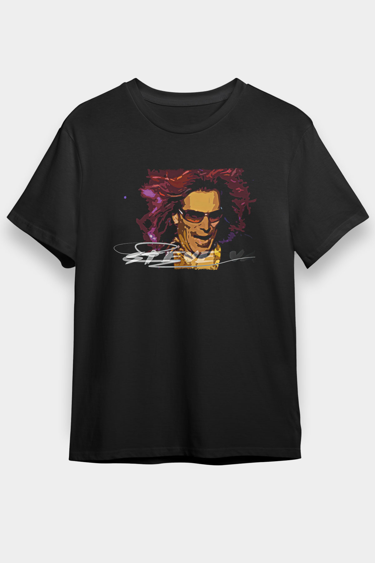 Steve Vai Baskılı Unisex Siyah Tişört - Tshirt
