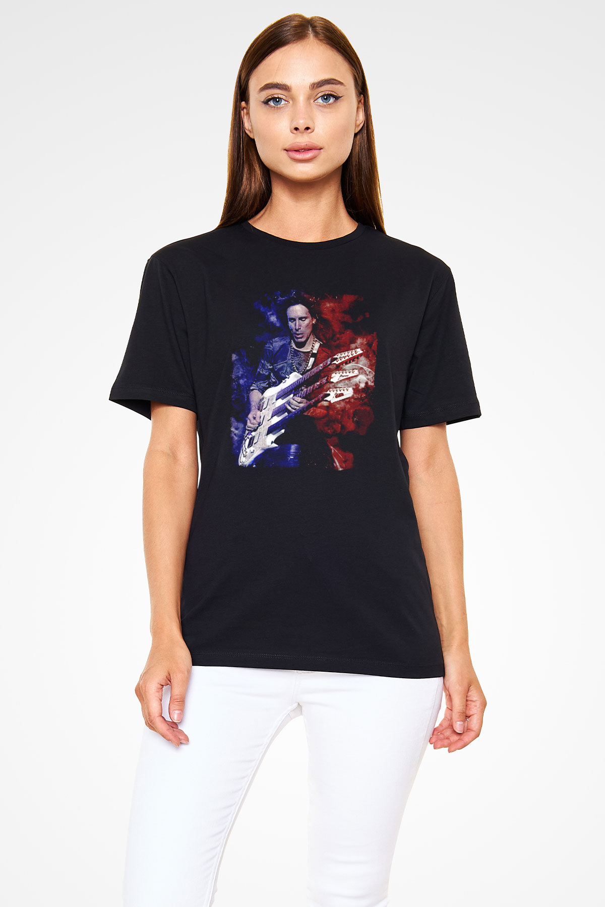 Steve Vai Baskılı Unisex Siyah Tişört - Tshirt